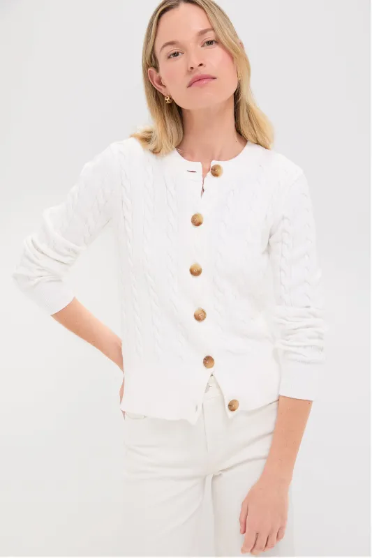 Ivory Cotton Cable Knit Kit Cardigan sold by Tuckernuck