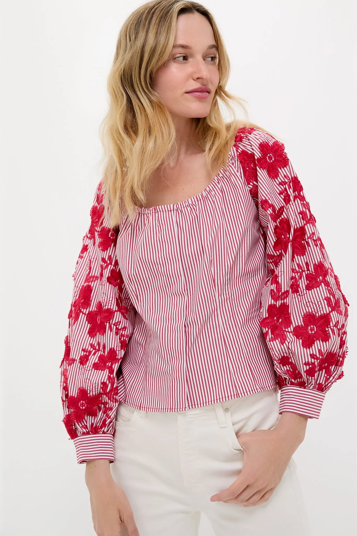 Red and White Stripe Quinn Blouse sold by Tuckernuck product image thumbnail 2