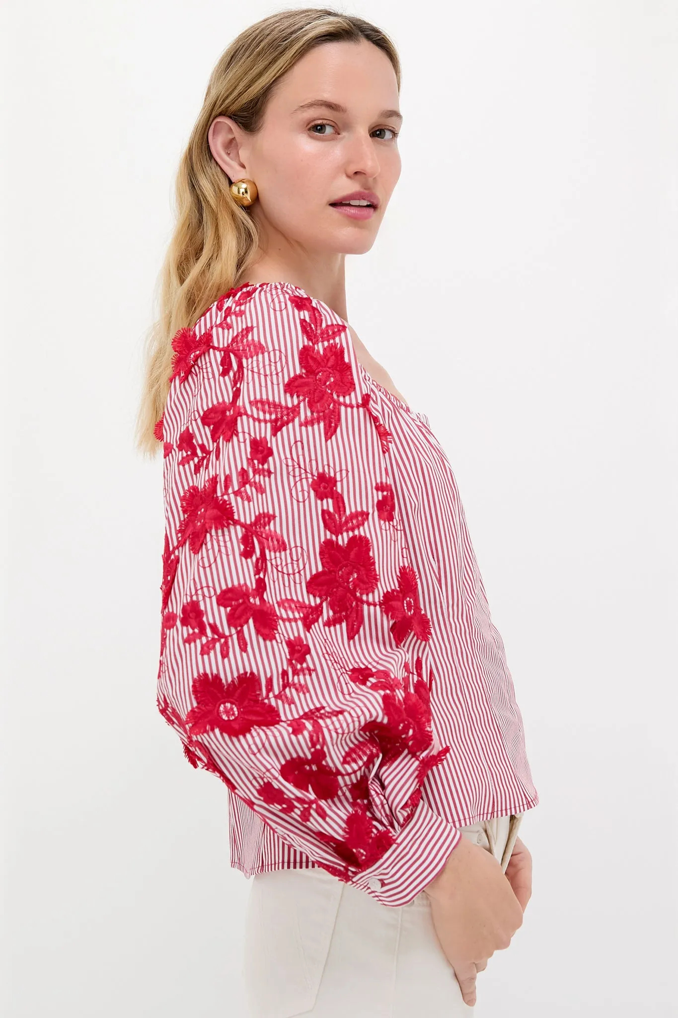 Red and White Stripe Quinn Blouse sold by Tuckernuck product image thumbnail 3