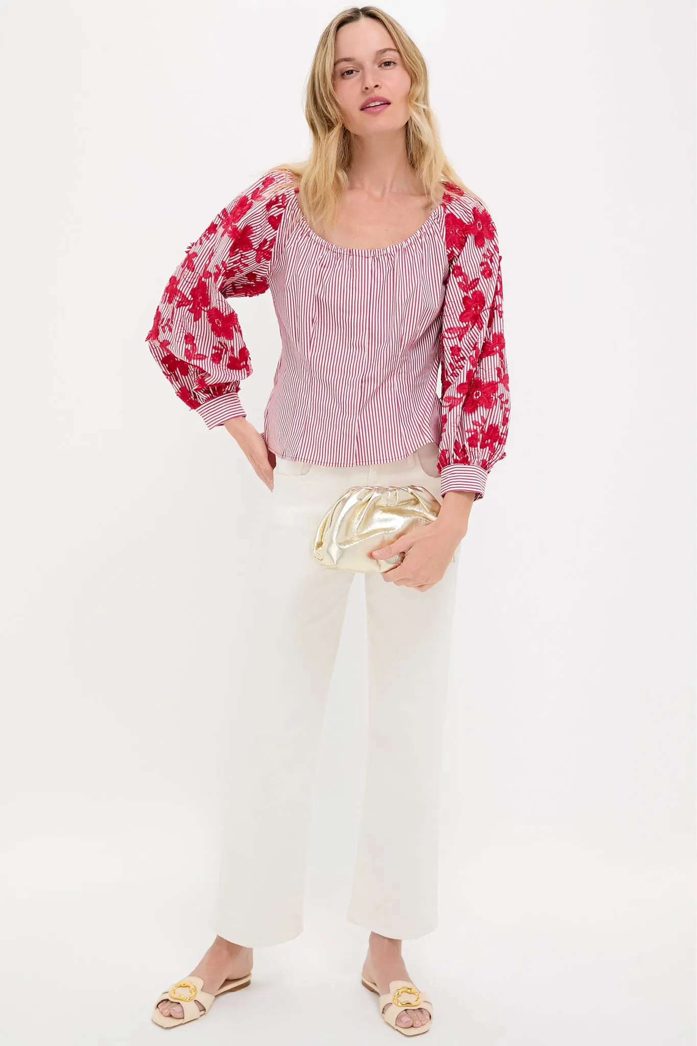 Red and White Stripe Quinn Blouse sold by Tuckernuck