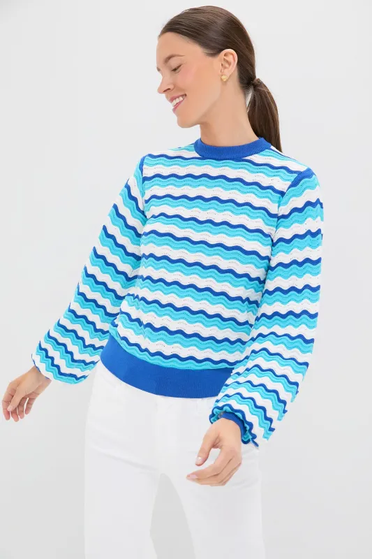 Aqua Wavy Stripe Callie Crewneck sold by Tuckernuck