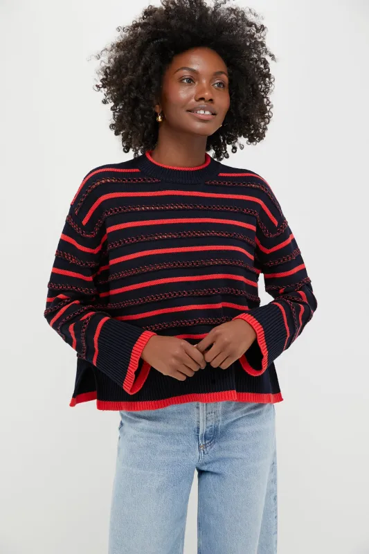 Navy and Red Pointelle Stripe Maxine Sweater sold by Tuckernuck