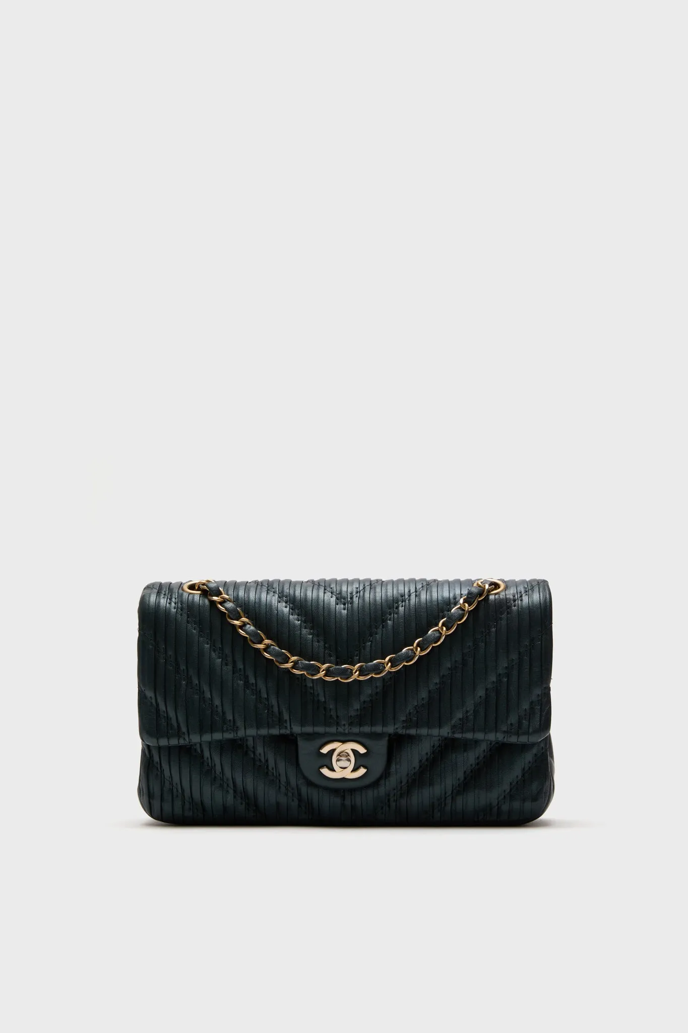 CHANEL Blue Calfskin Coco Pleats Double Flap Bag sold by Tuckernuck