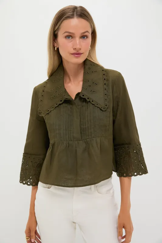 Army Green Linen Jones Blouse sold by Tuckernuck