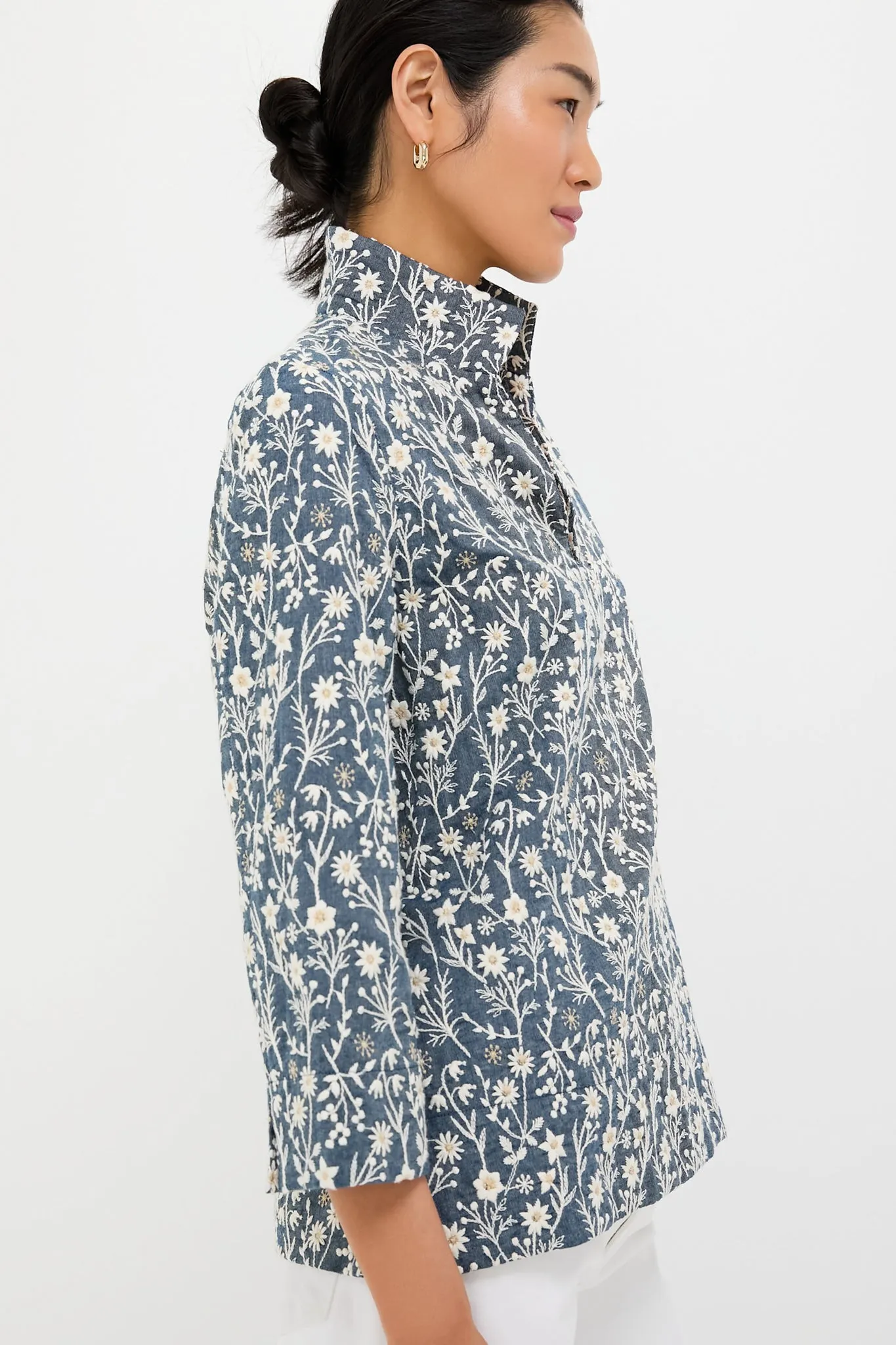 Embroidered Chambray Wildflower Meadows Margot Stand Collar Blouse sold by Tuckernuck product image thumbnail 3