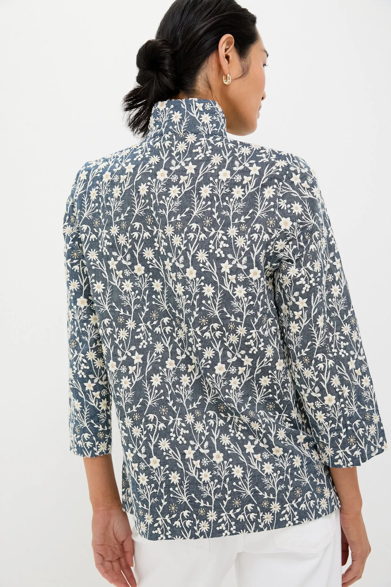 Embroidered Chambray Wildflower Meadows Margot Stand Collar Blouse sold by Tuckernuck product image thumbnail 4