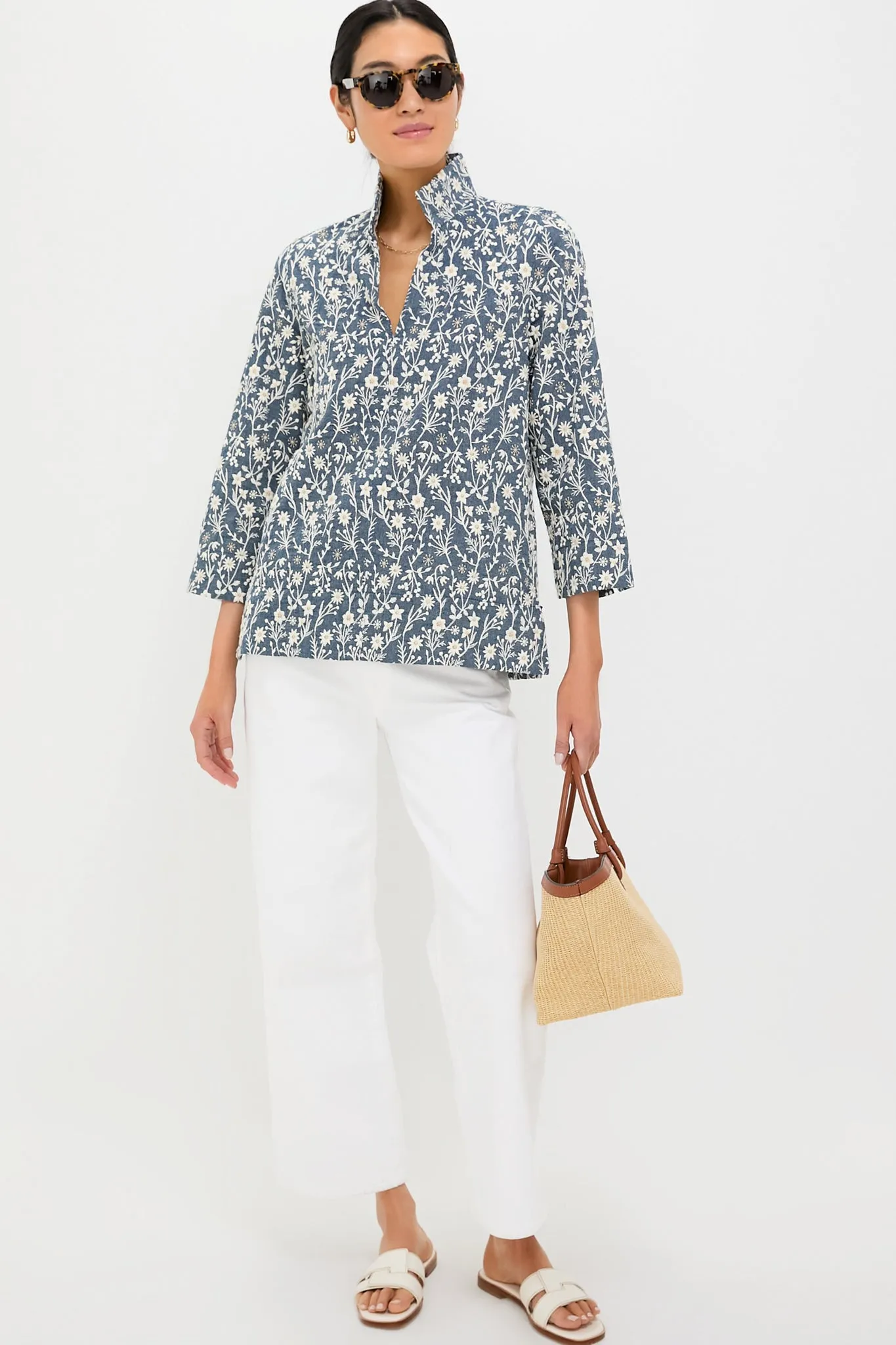 Embroidered Chambray Wildflower Meadows Margot Stand Collar Blouse sold by Tuckernuck product image thumbnail 2