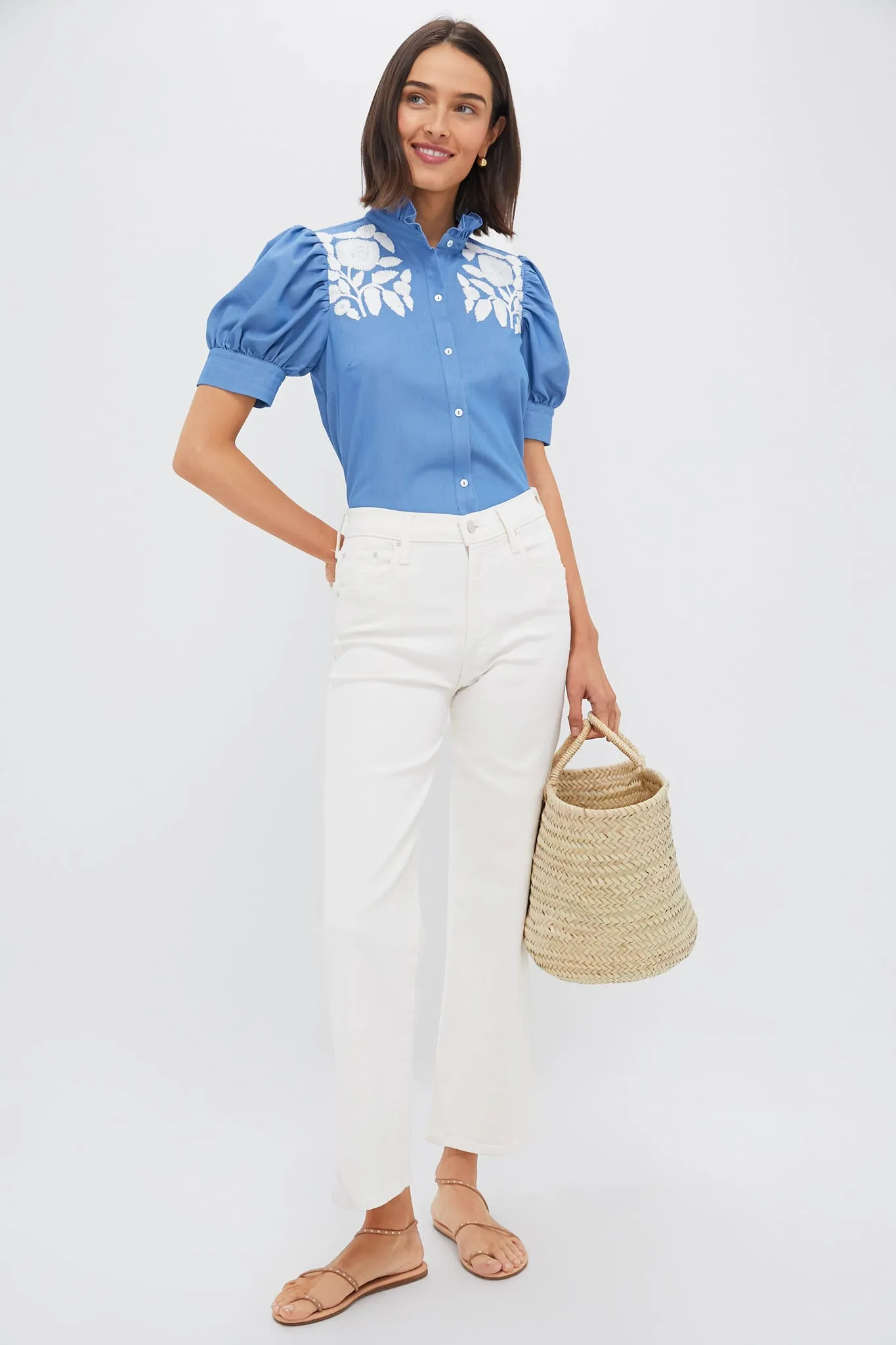 Chambray & White Embroidery Louisa Blouse sold by Tuckernuck product image thumbnail 2
