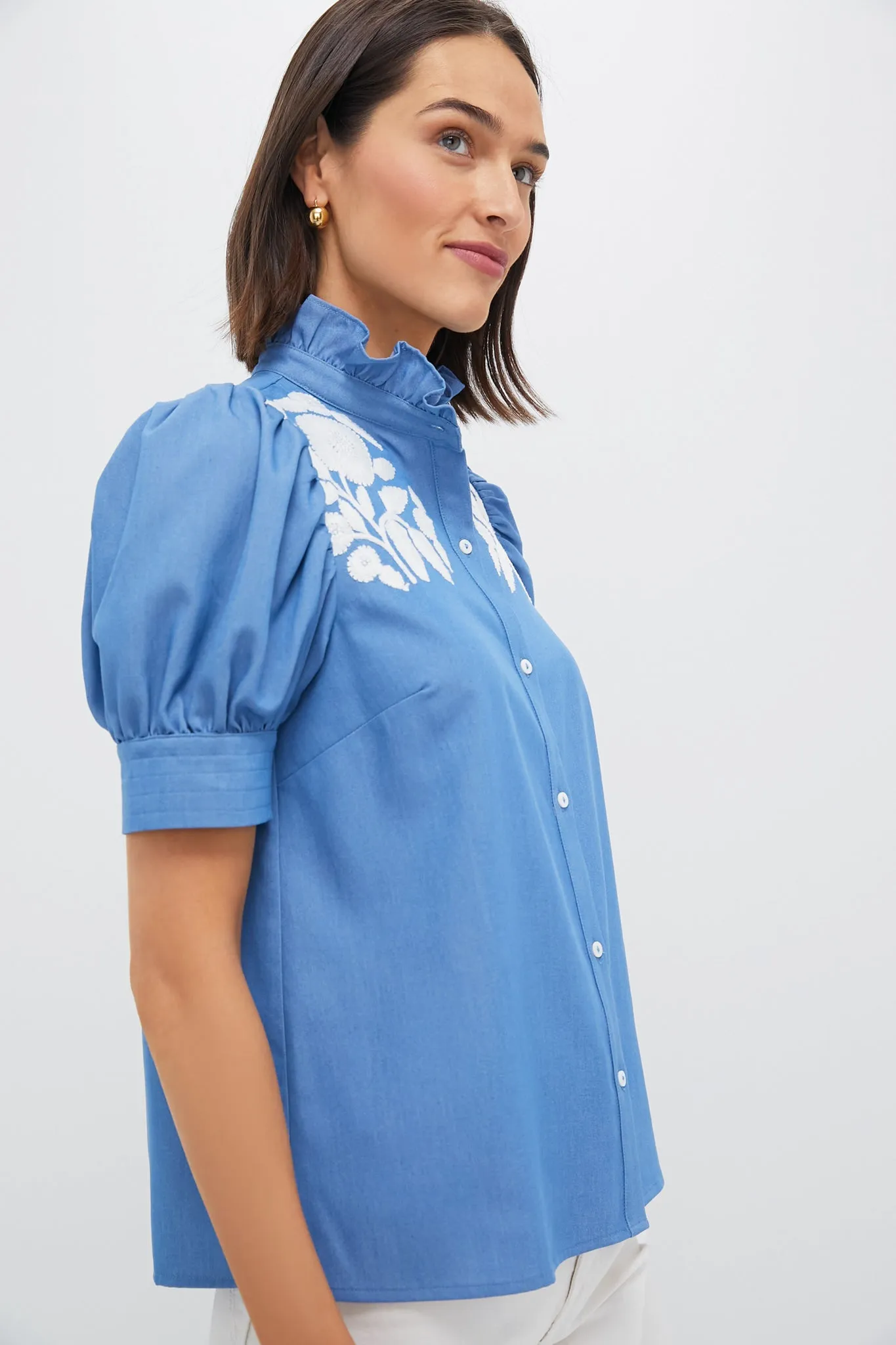 Chambray & White Embroidery Louisa Blouse sold by Tuckernuck product image thumbnail 3