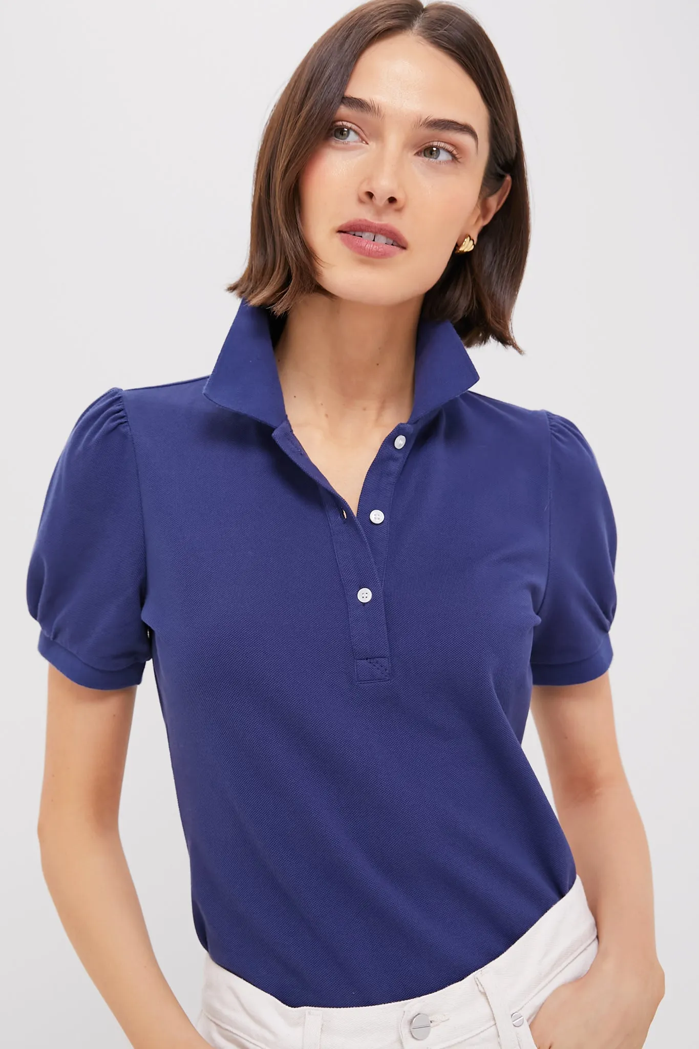 Navy Pique Puff Sleeve Peggy Polo sold by Tuckernuck