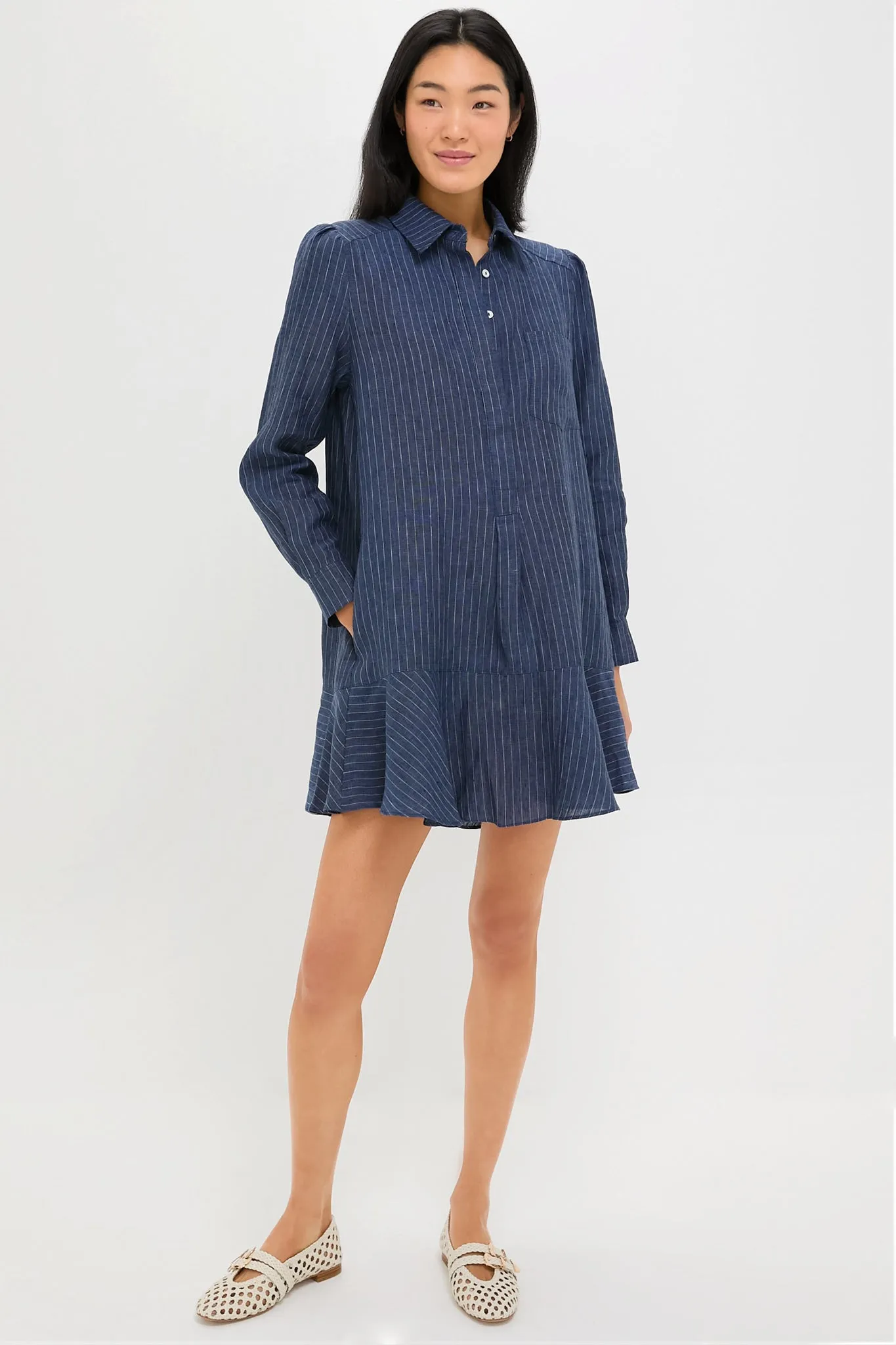 Dark Navy Stripe Linen Callahan Shirt Dress sold by Tuckernuck product image thumbnail 2
