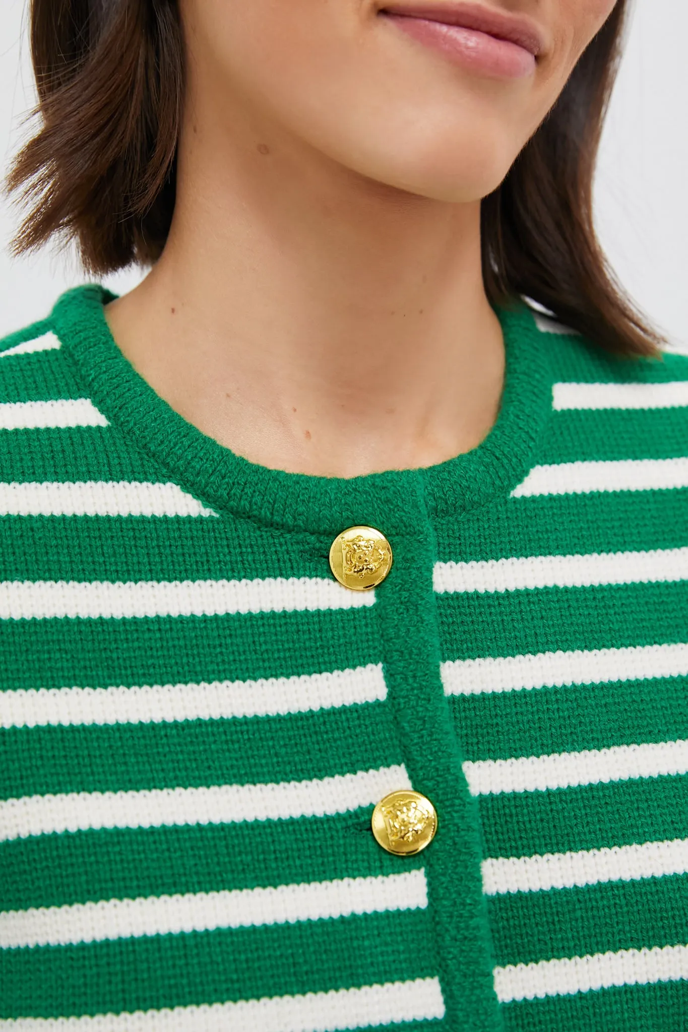 Green & White Striped Short Sleeve Anna Cardigan sold by Tuckernuck product image thumbnail 5