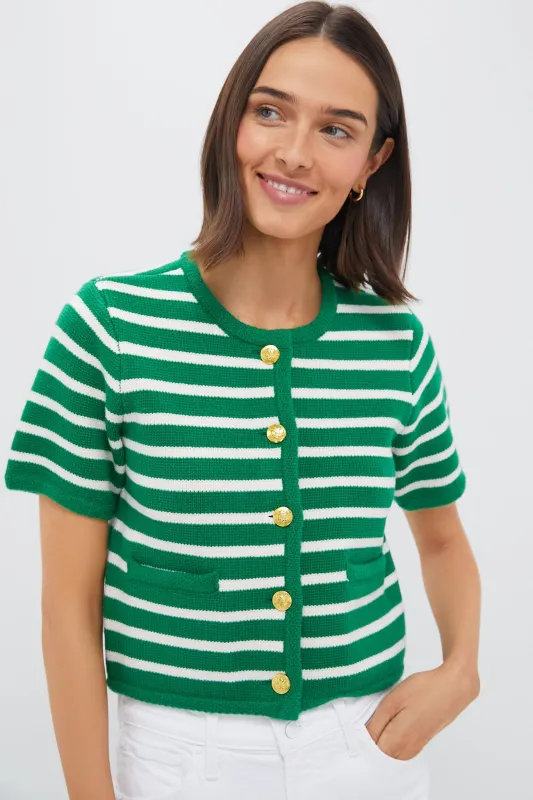 Green & White Striped Short Sleeve Anna Cardigan sold by Tuckernuck