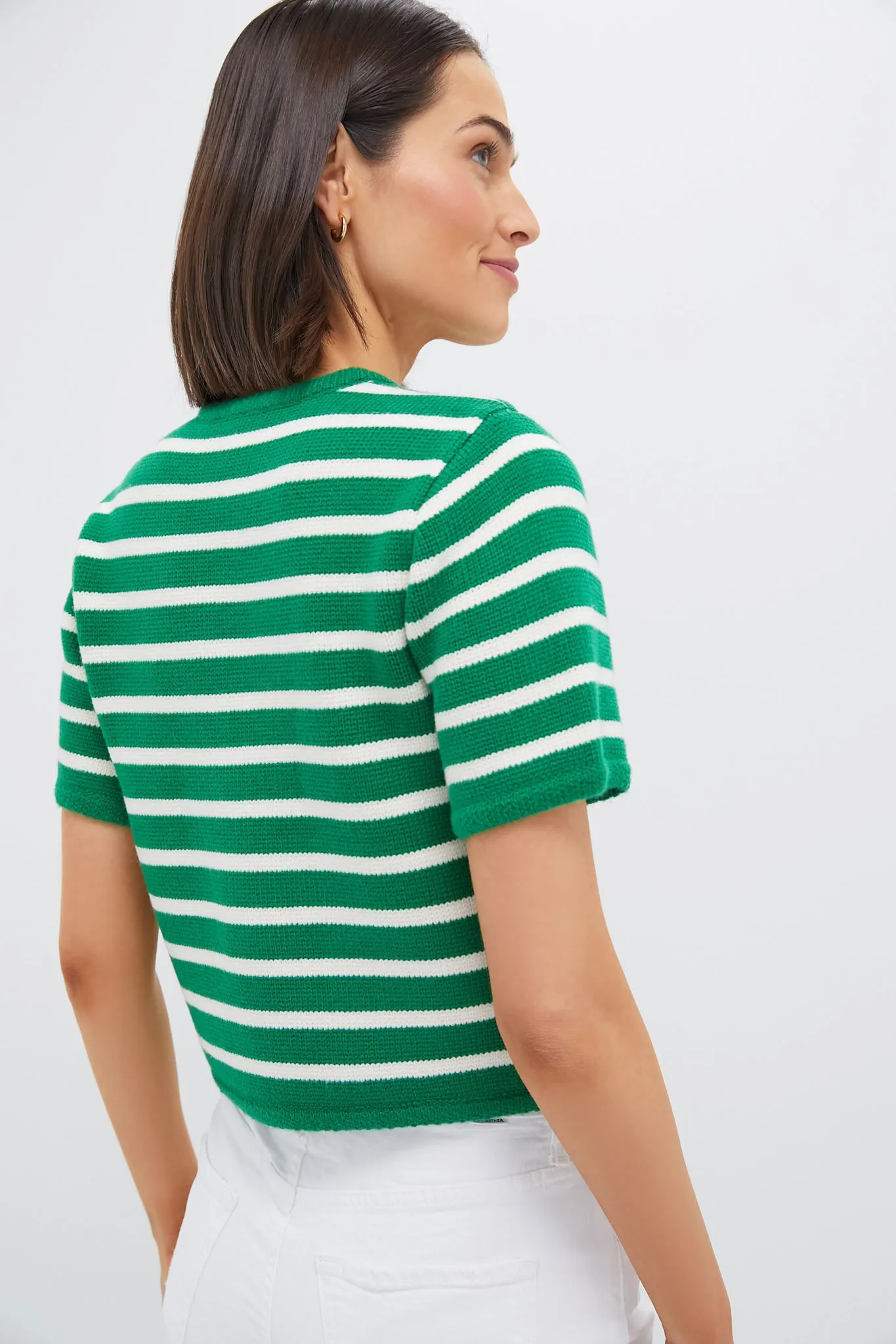 Green & White Striped Short Sleeve Anna Cardigan sold by Tuckernuck product image thumbnail 4