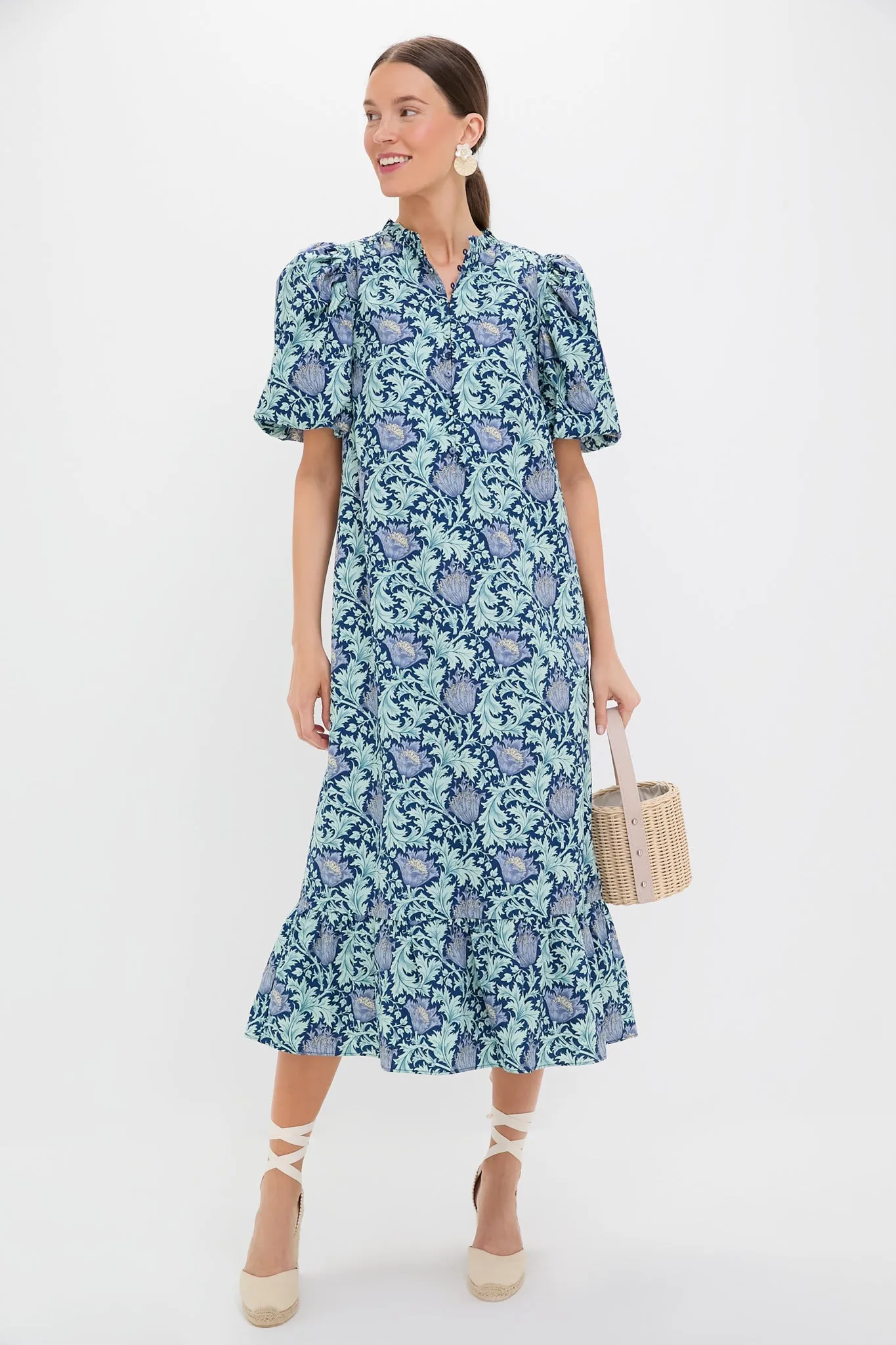 Multi Blue Leafy Floral Mimi Midi Dress sold by Tuckernuck product image thumbnail 2