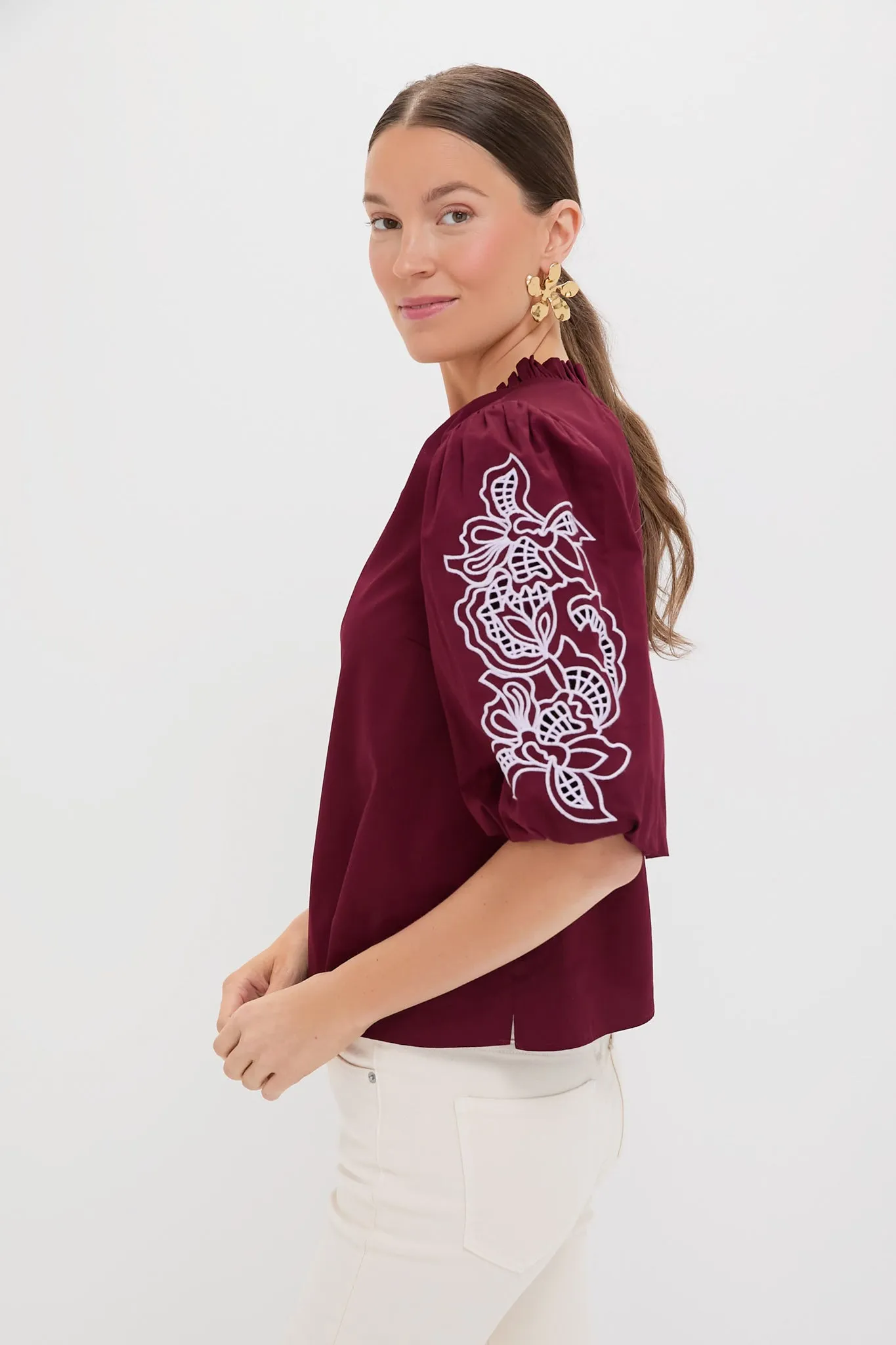 Plum with Lilac Embroidery Floria Blouse sold by Tuckernuck product image thumbnail 4