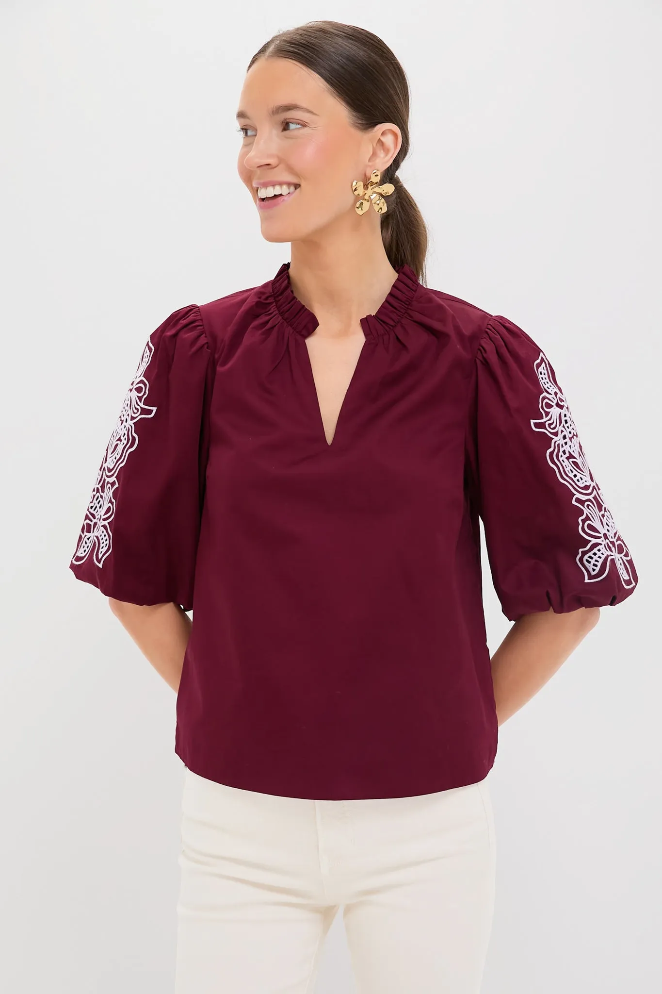 Plum with Lilac Embroidery Floria Blouse sold by Tuckernuck