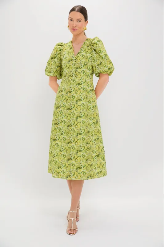 Chartreuse Multi Floral Marcy Midi Dress sold by Tuckernuck