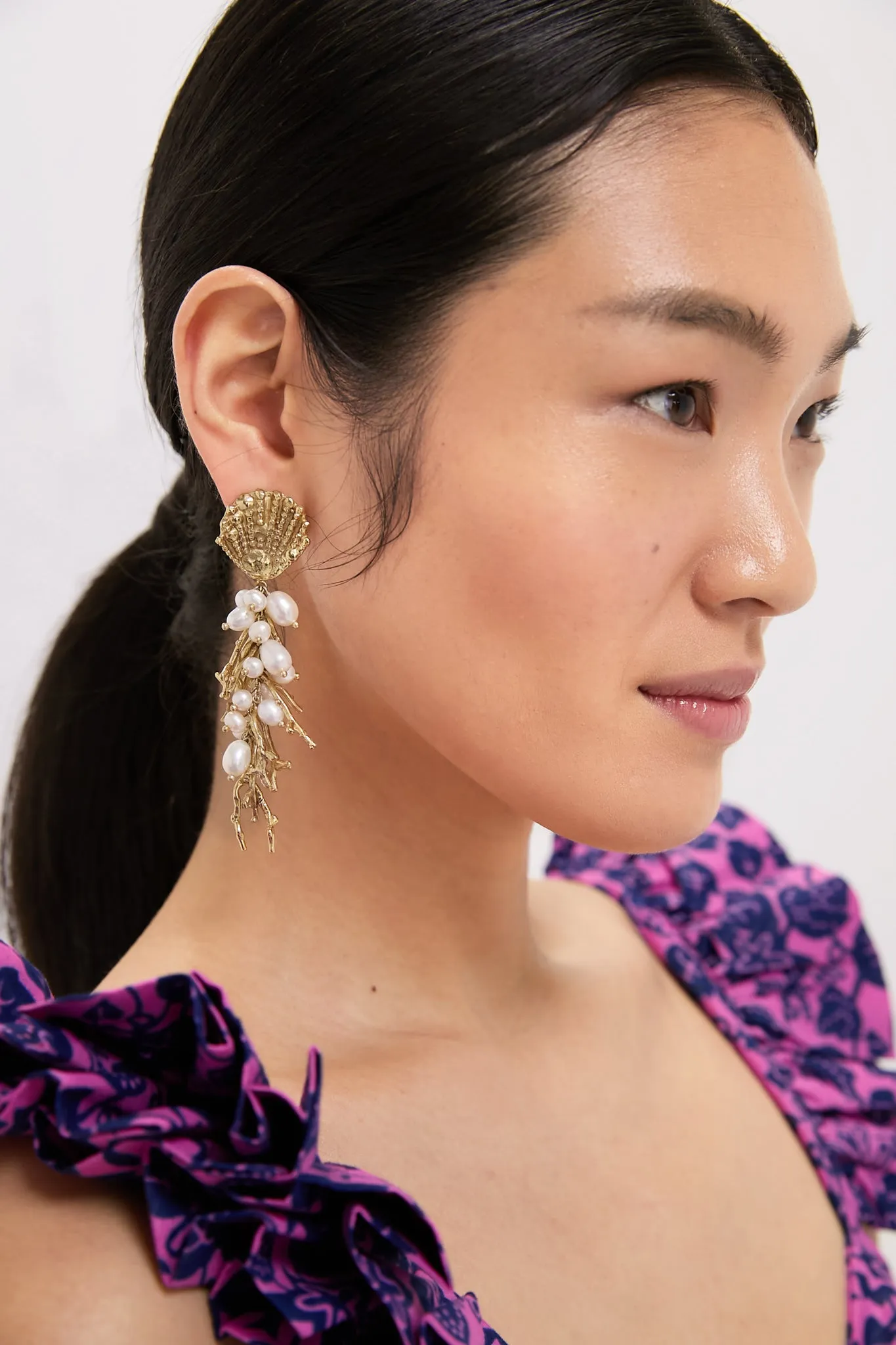 Gold Reverie Cluster Pearl Drop Earrings sold by Tuckernuck product image thumbnail 2