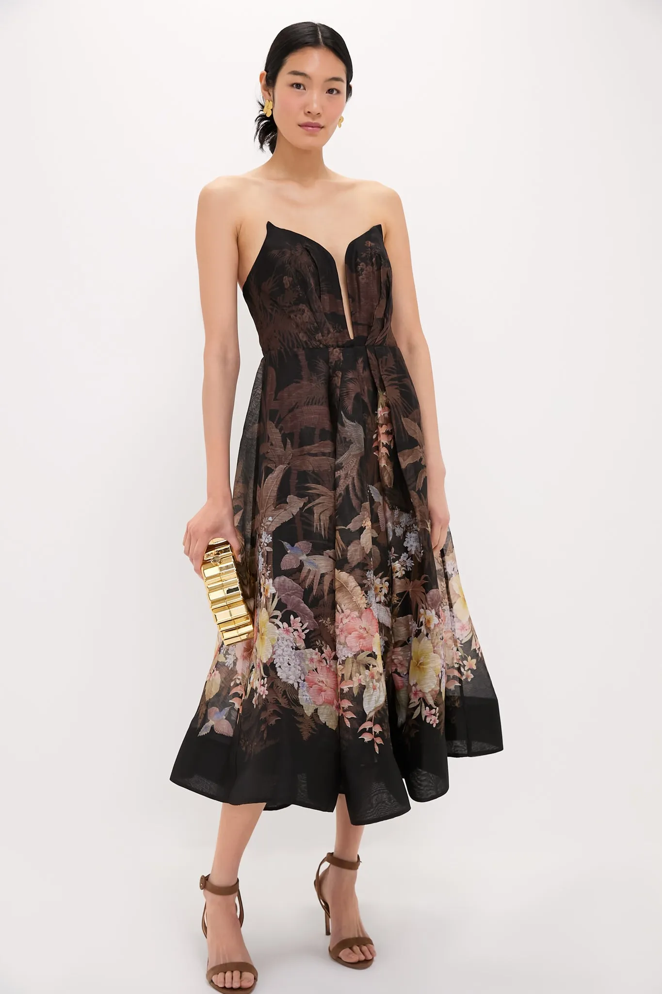 Black Tropical Illuminate Draped Midi Dress sold by Tuckernuck product image thumbnail 2