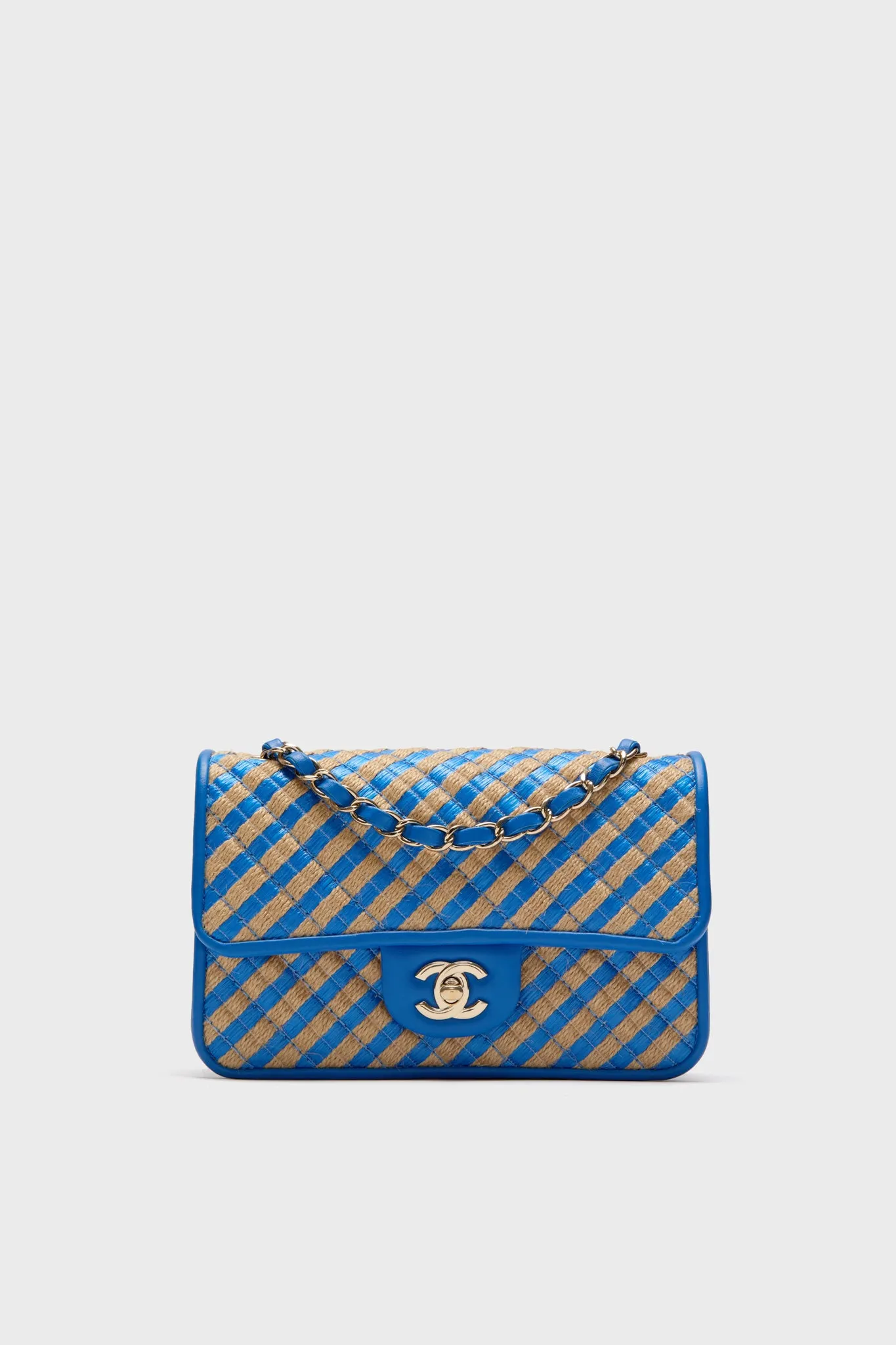 CHANEL Blue Small Raffia and Jute Urban Jungle Single Flap Bag sold by Tuckernuck