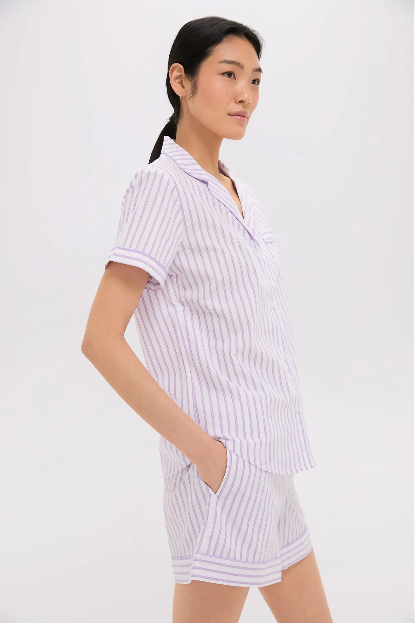 Women's Lavender French Ticking Short Set sold by Tuckernuck product image thumbnail 3