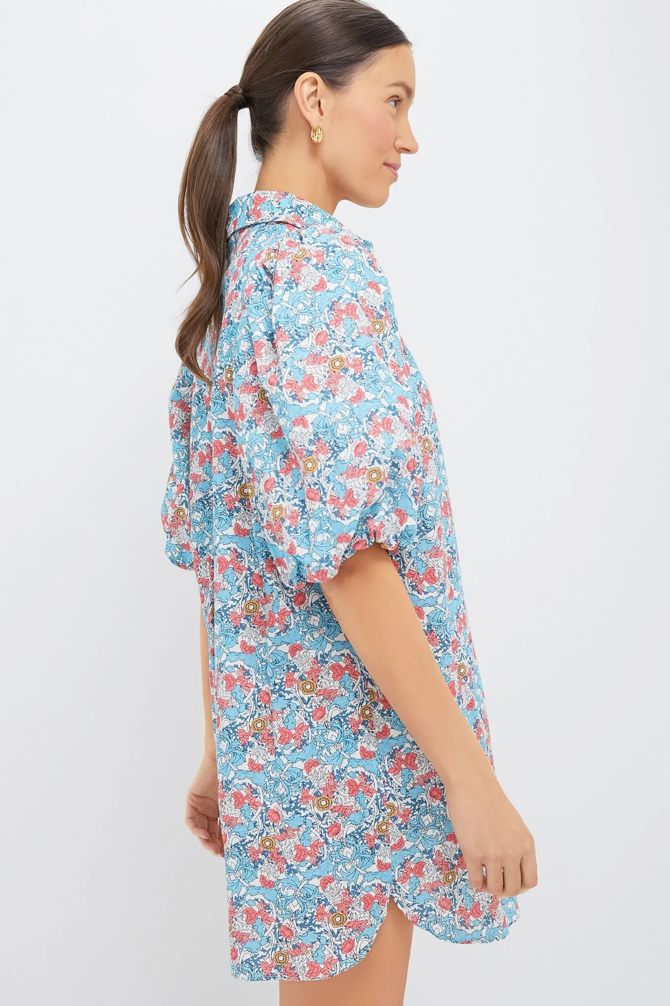 Blue & Coral Vines Cassidy Mini Shirt Dress sold by Tuckernuck product image thumbnail 3