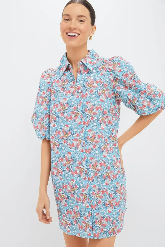 Blue & Coral Vines Cassidy Mini Shirt Dress made by Tuckernuck