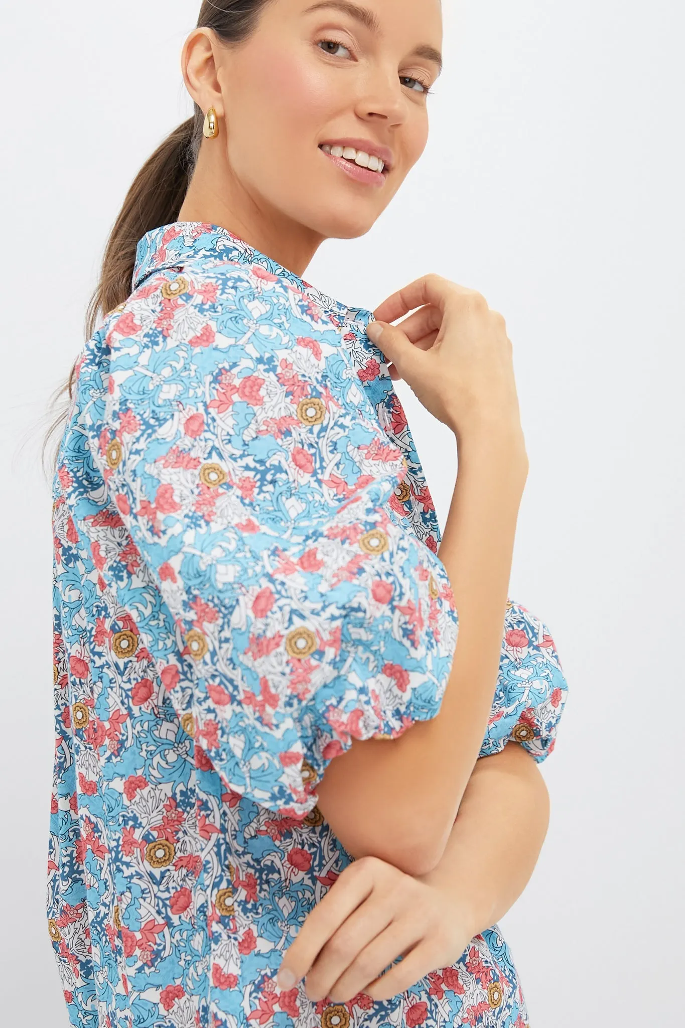 Blue & Coral Vines Cassidy Mini Shirt Dress sold by Tuckernuck product image thumbnail 5