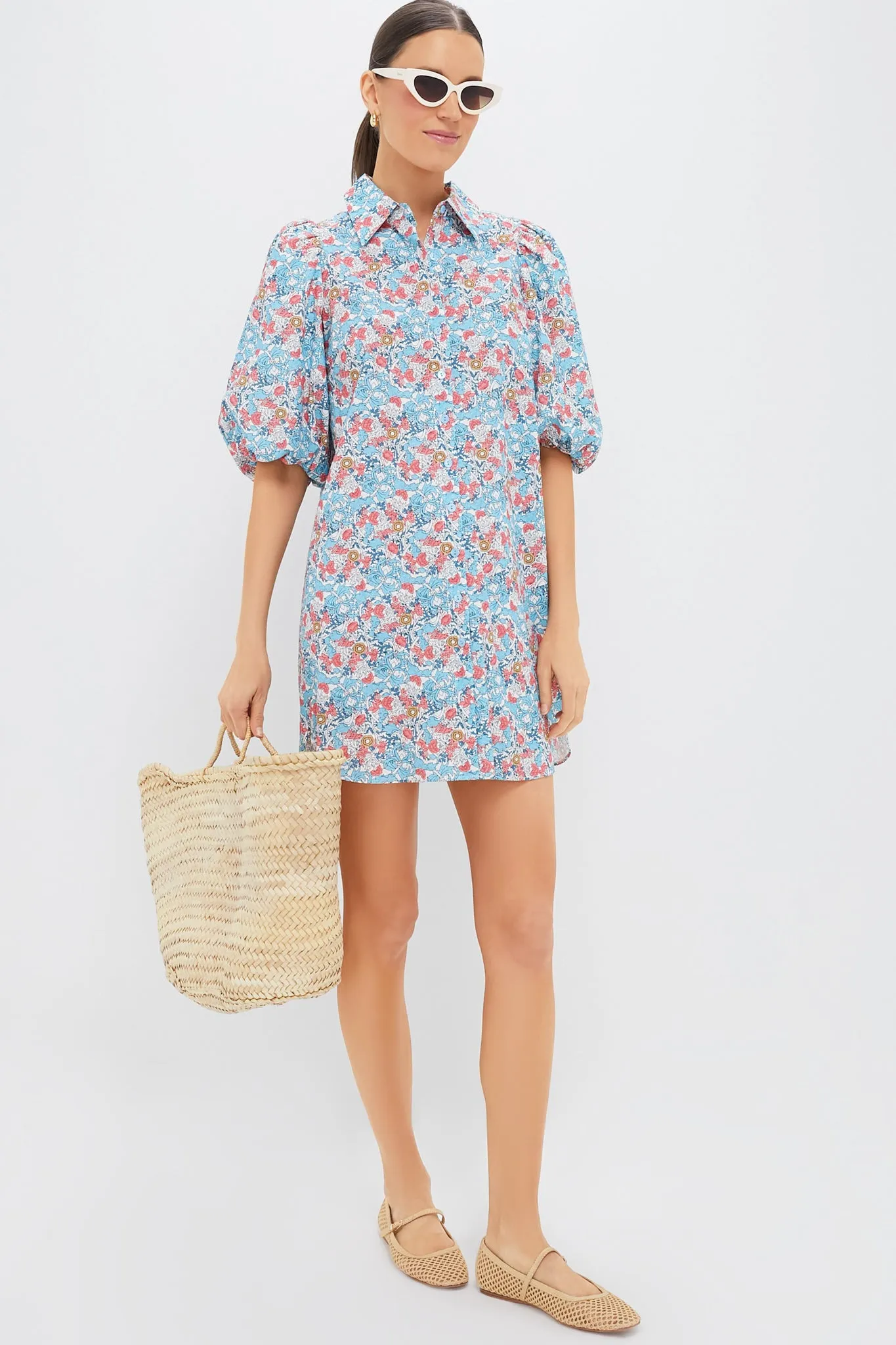 Blue & Coral Vines Cassidy Mini Shirt Dress sold by Tuckernuck product image thumbnail 2