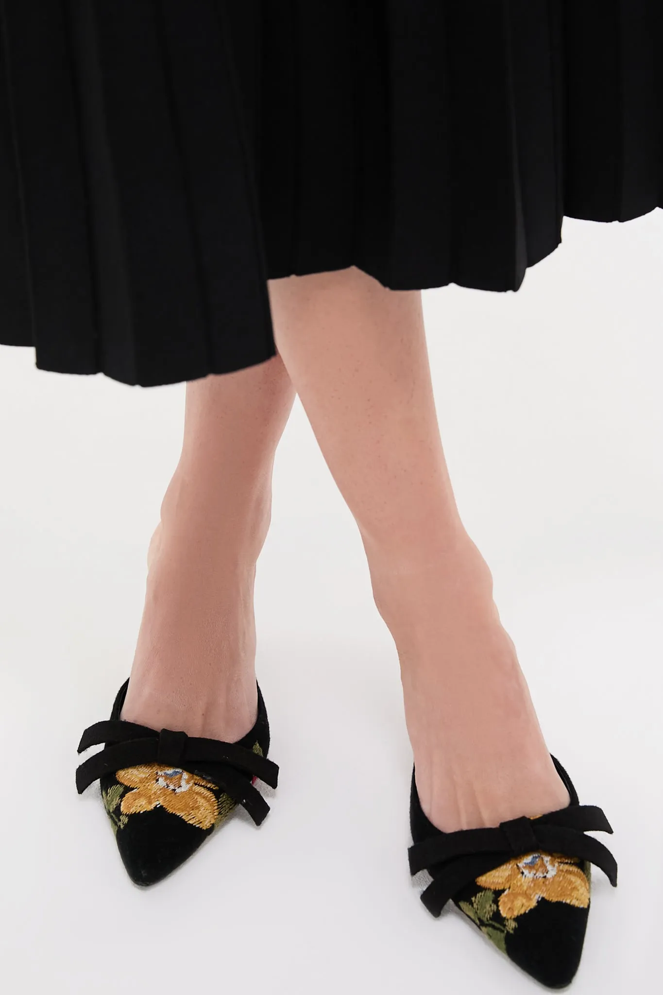 Larroude x Markarian Black Wool and Floral Embroidery Mules sold by Tuckernuck product image thumbnail 2