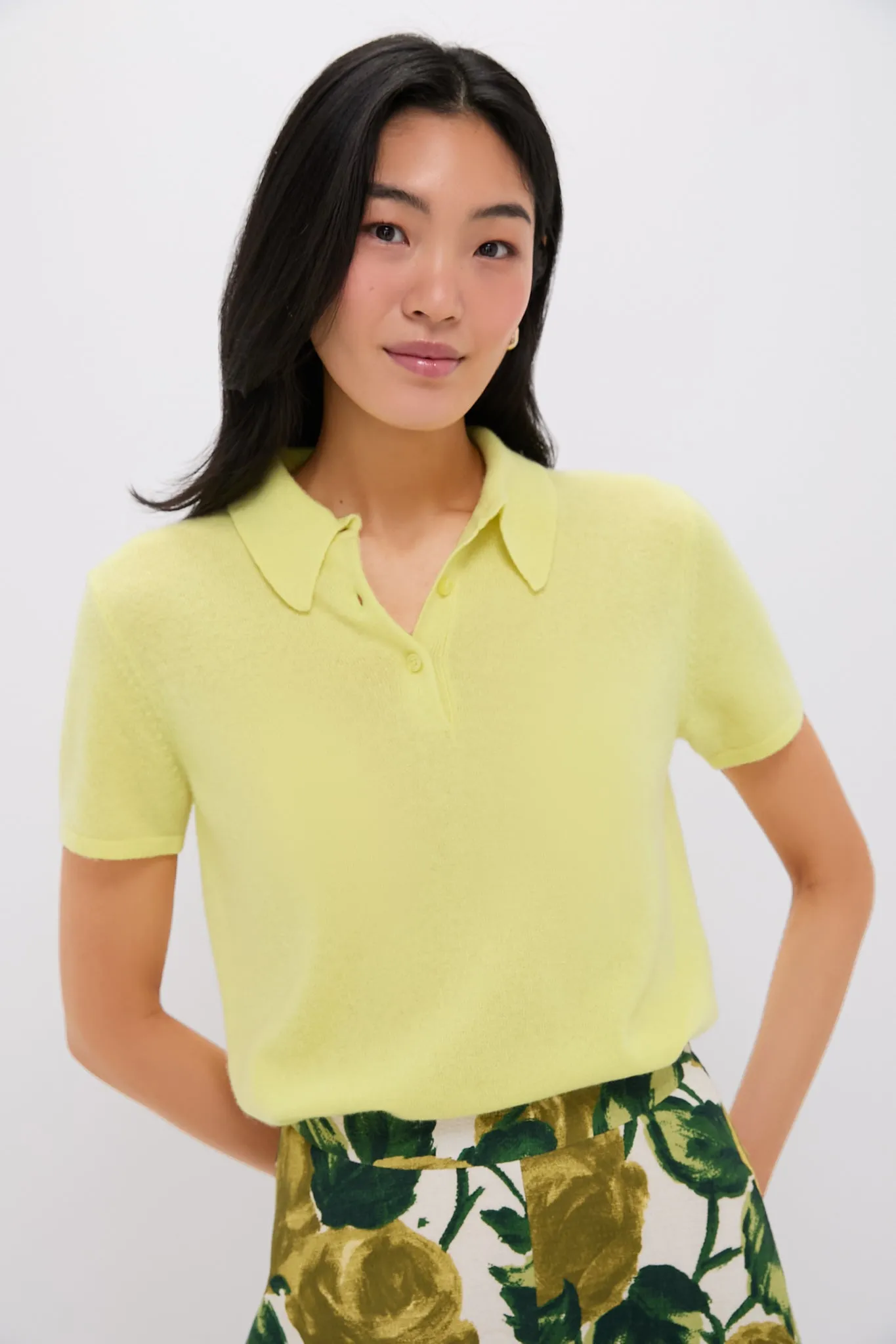 Citron Cashmere Short Sleeve Polo sold by Tuckernuck