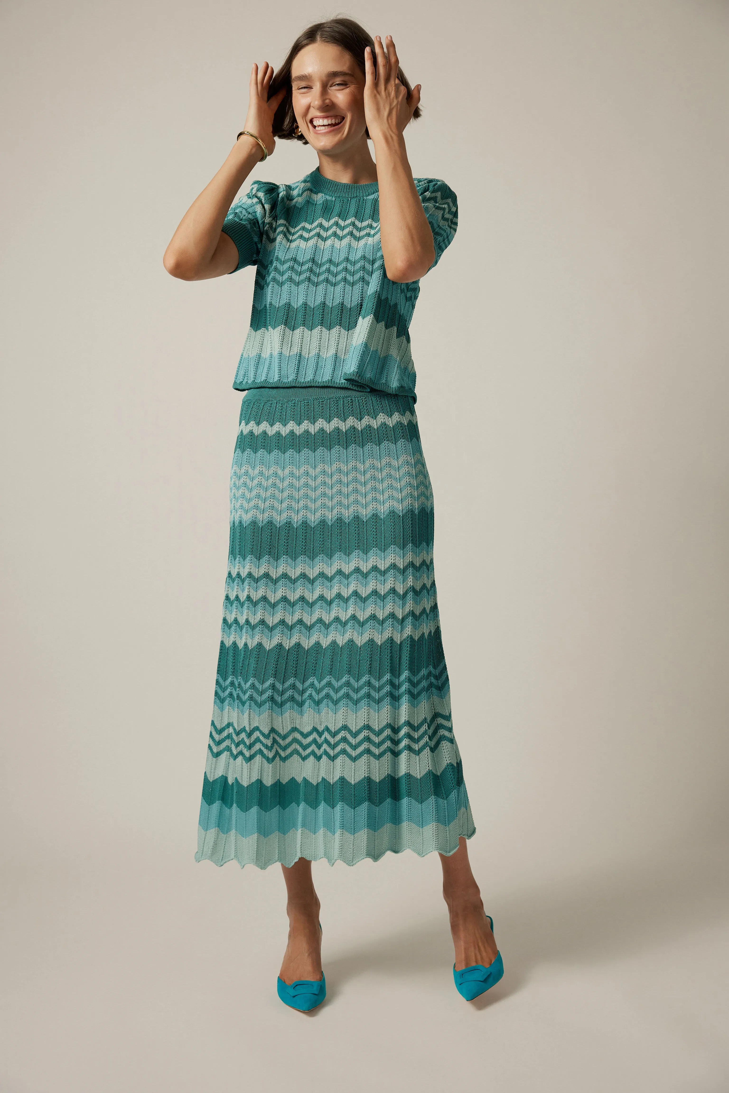 Aqua Crochet Stripe Sylvie Skirt sold by Tuckernuck product image thumbnail 2