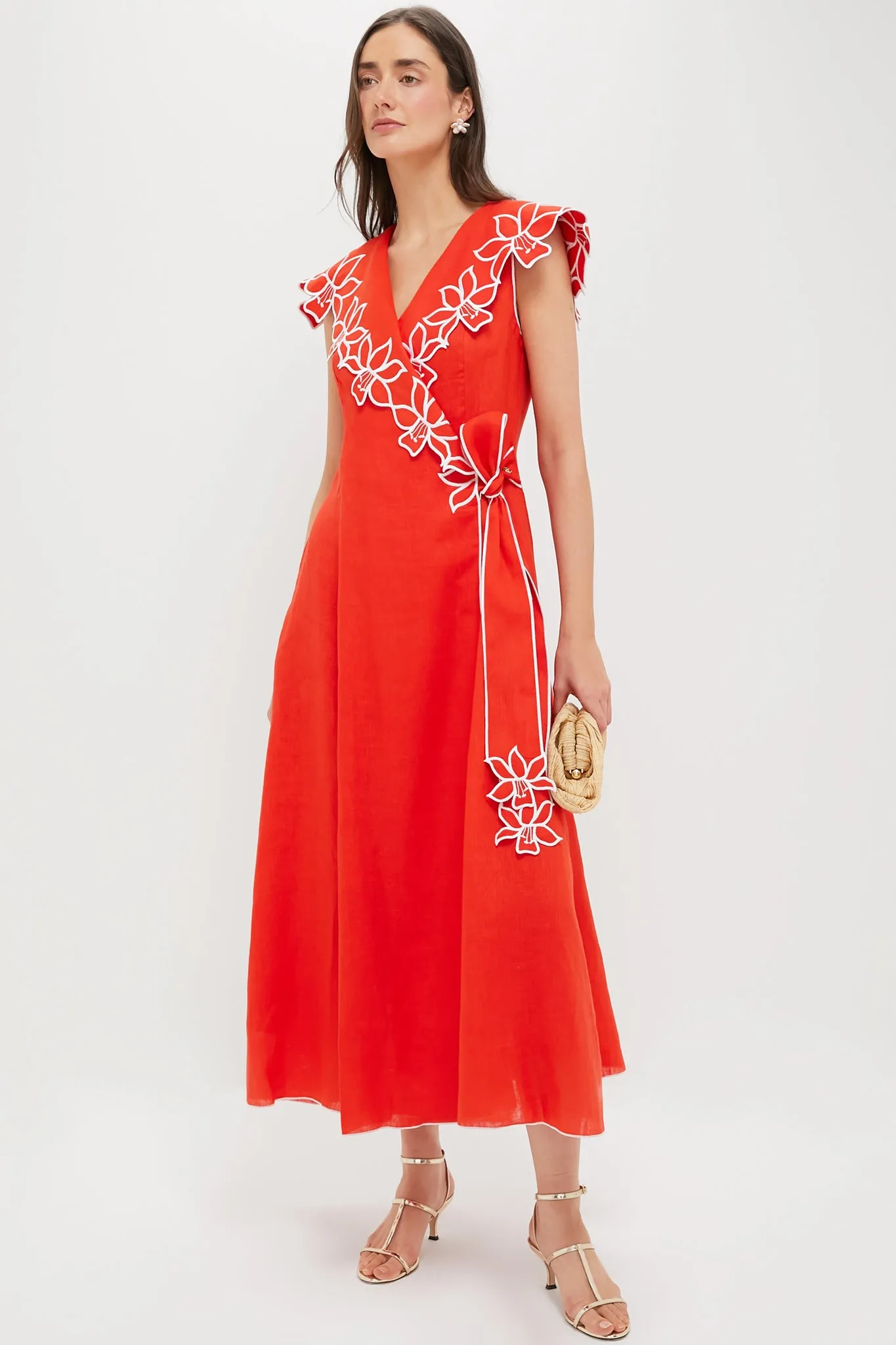 Red and White Embroidery Tessa Midi Dress sold by Tuckernuck product image thumbnail 2