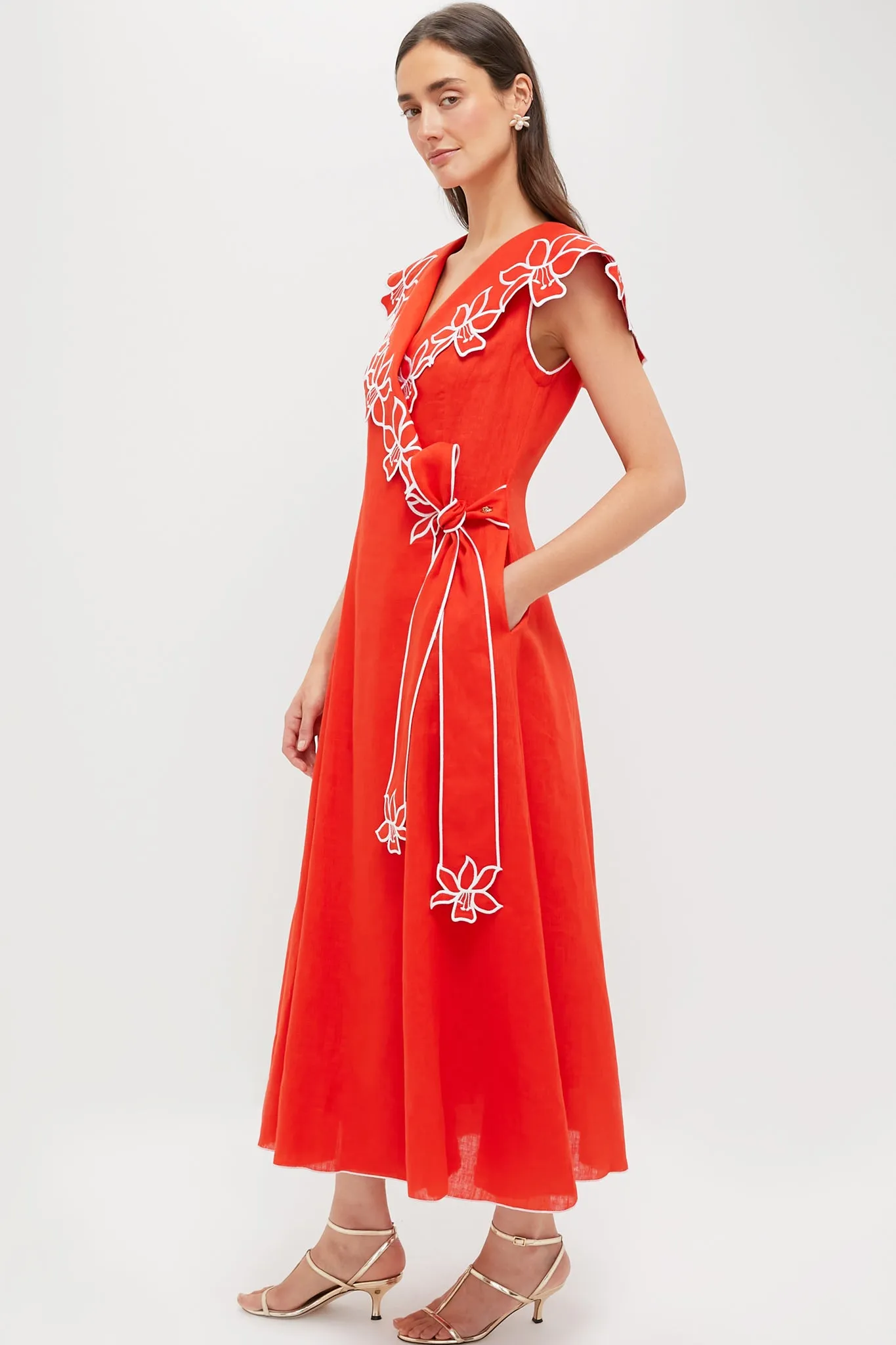 Red and White Embroidery Tessa Midi Dress sold by Tuckernuck product image thumbnail 3