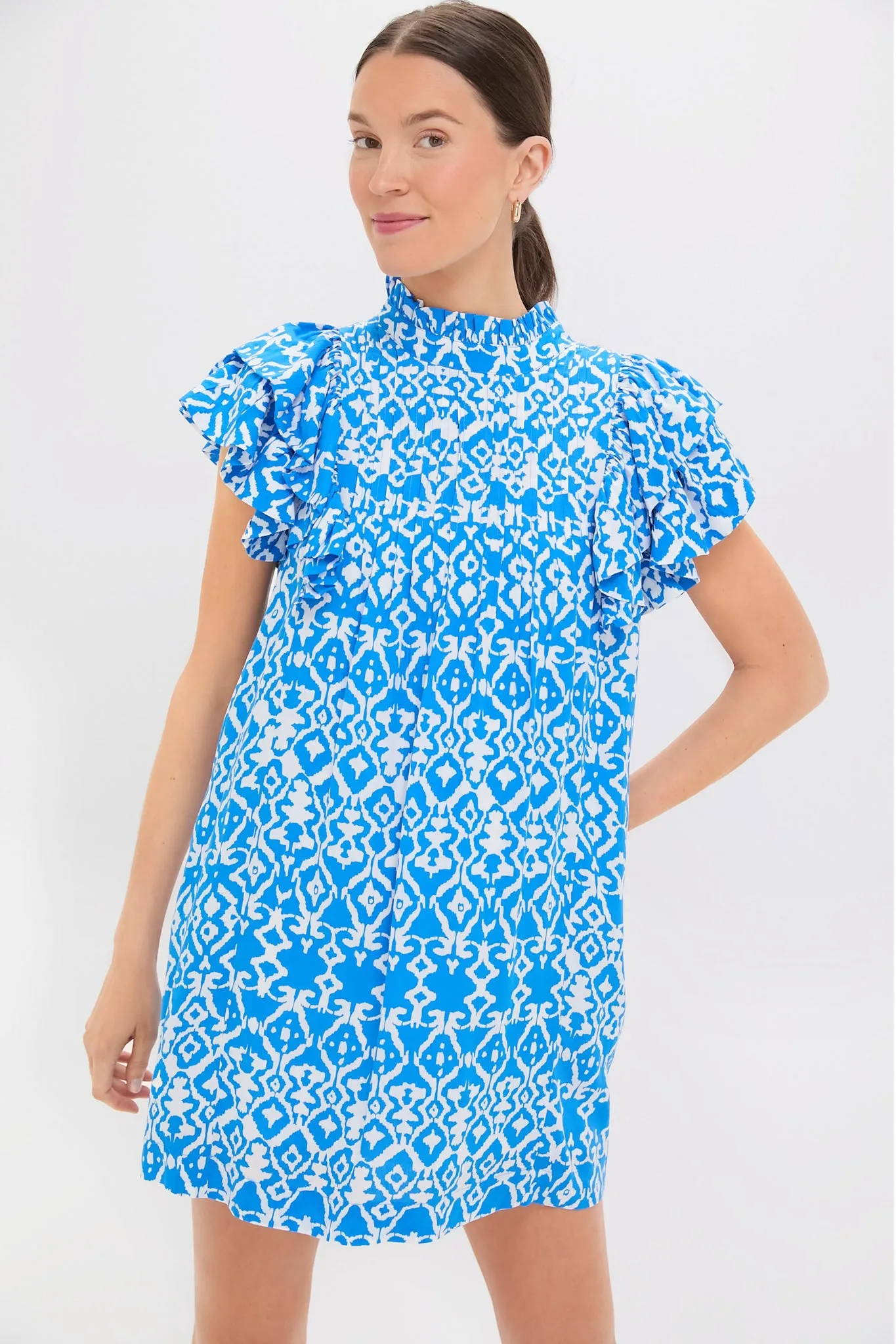 Blue & White Geo Ruffle Sleeve Simmons Mini Dress sold by Tuckernuck product image thumbnail 2