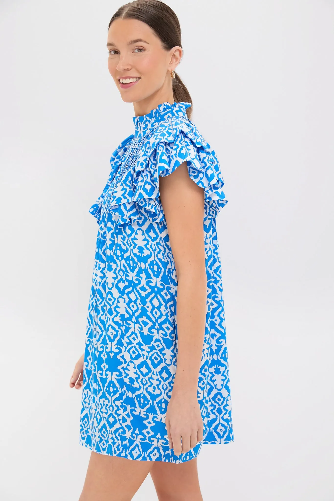 Blue & White Geo Ruffle Sleeve Simmons Mini Dress sold by Tuckernuck product image thumbnail 3