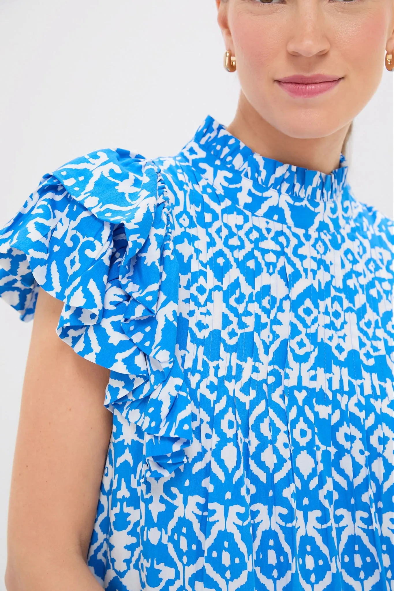 Blue & White Geo Ruffle Sleeve Simmons Mini Dress sold by Tuckernuck product image thumbnail 4