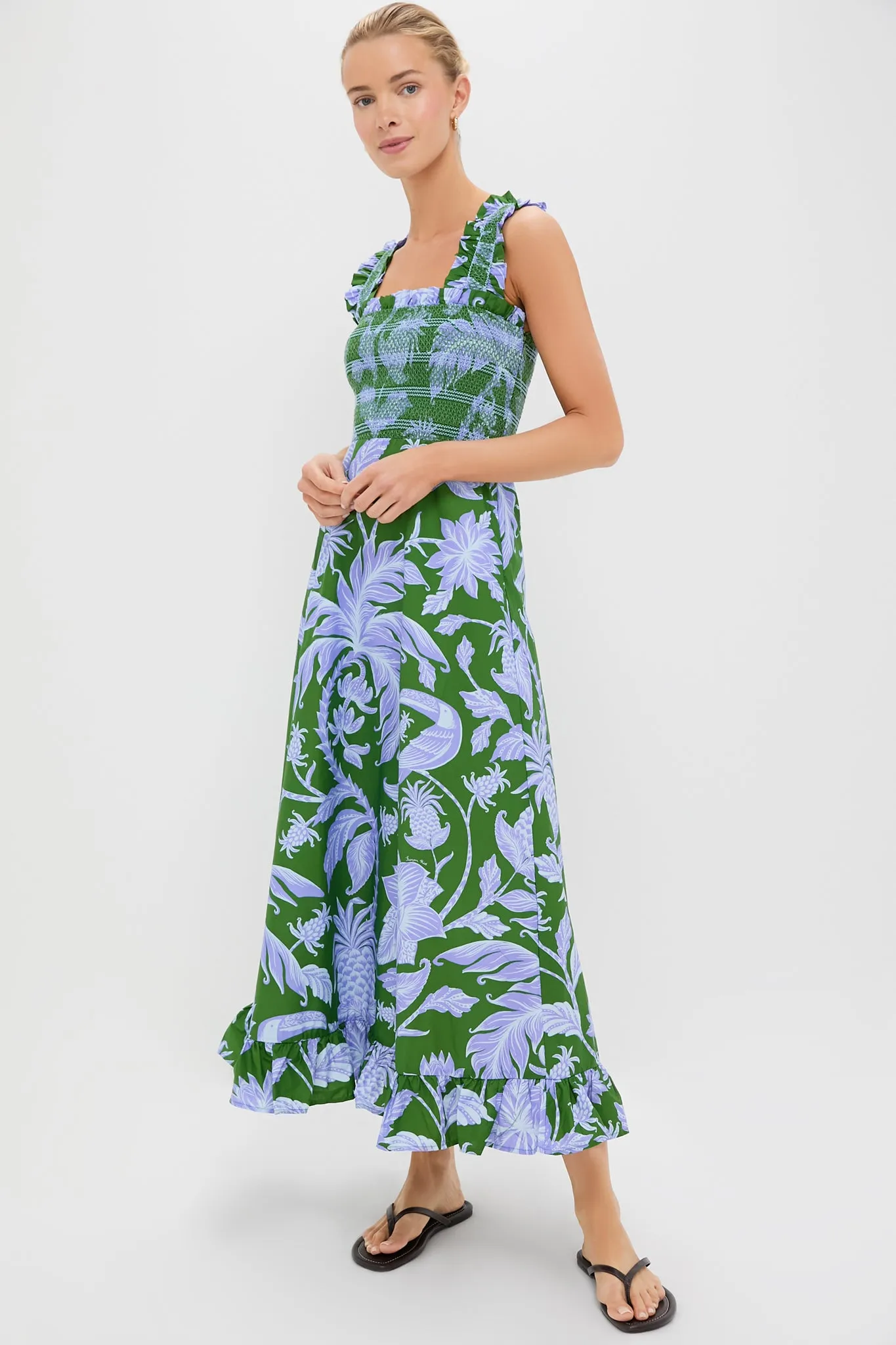 Tropical Swing Green Sleeveless Midi Dress sold by Tuckernuck
