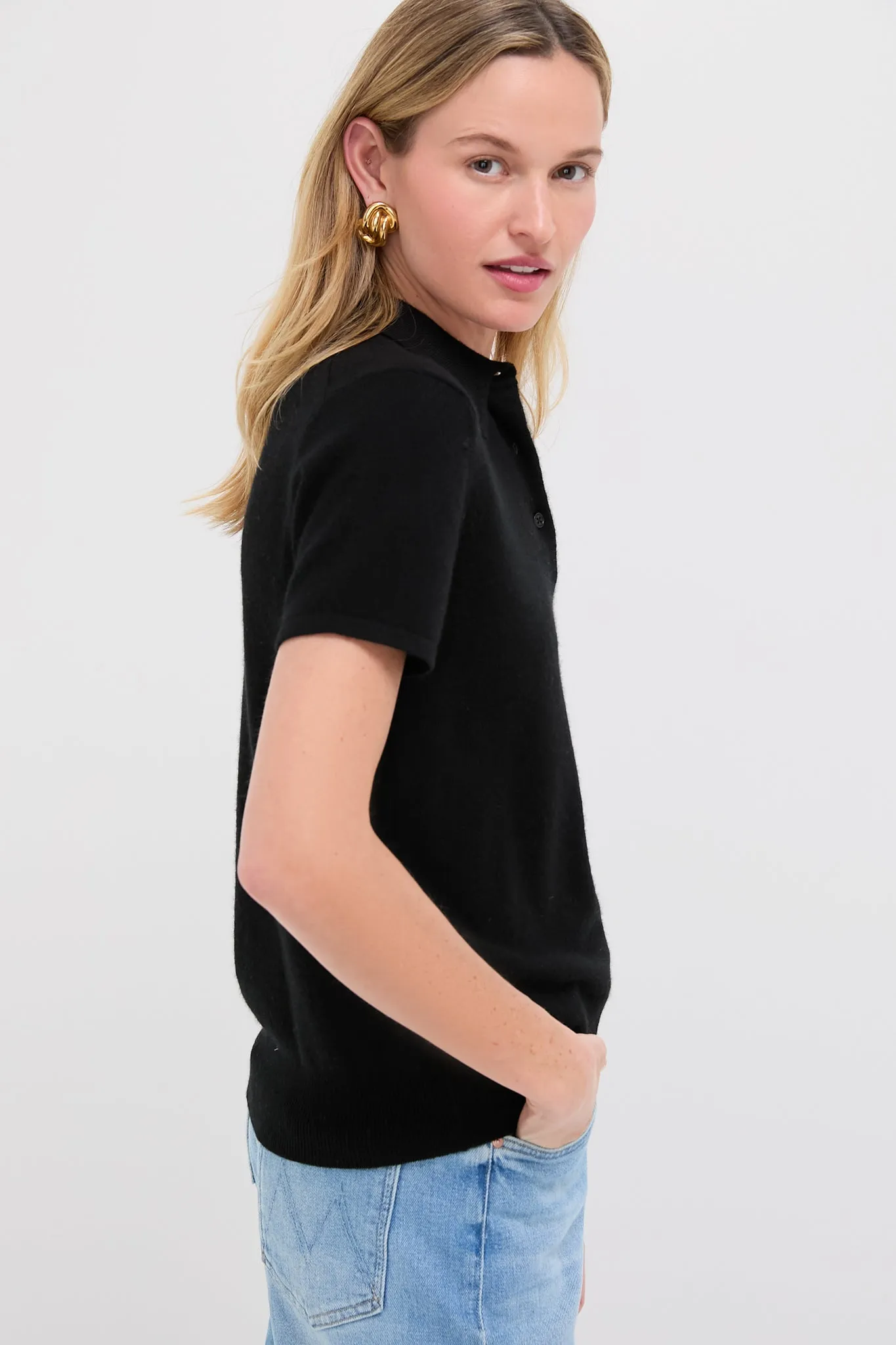 Black Cashmere Short Sleeve Polo sold by Tuckernuck product image thumbnail 3