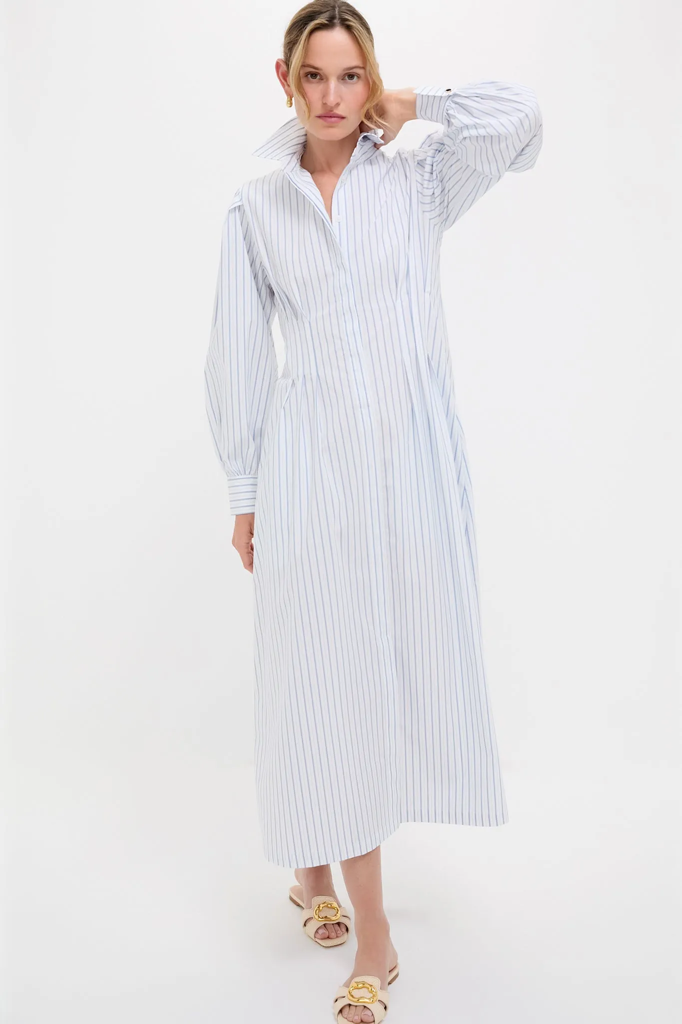 White and Blue Stripe Corinne Dress sold by Tuckernuck product image thumbnail 3