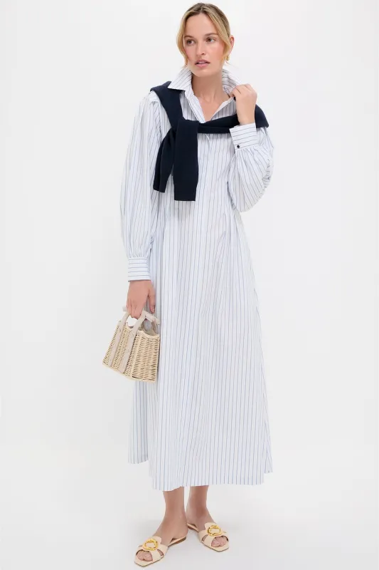 White and Blue Stripe Corinne Dress sold by Tuckernuck