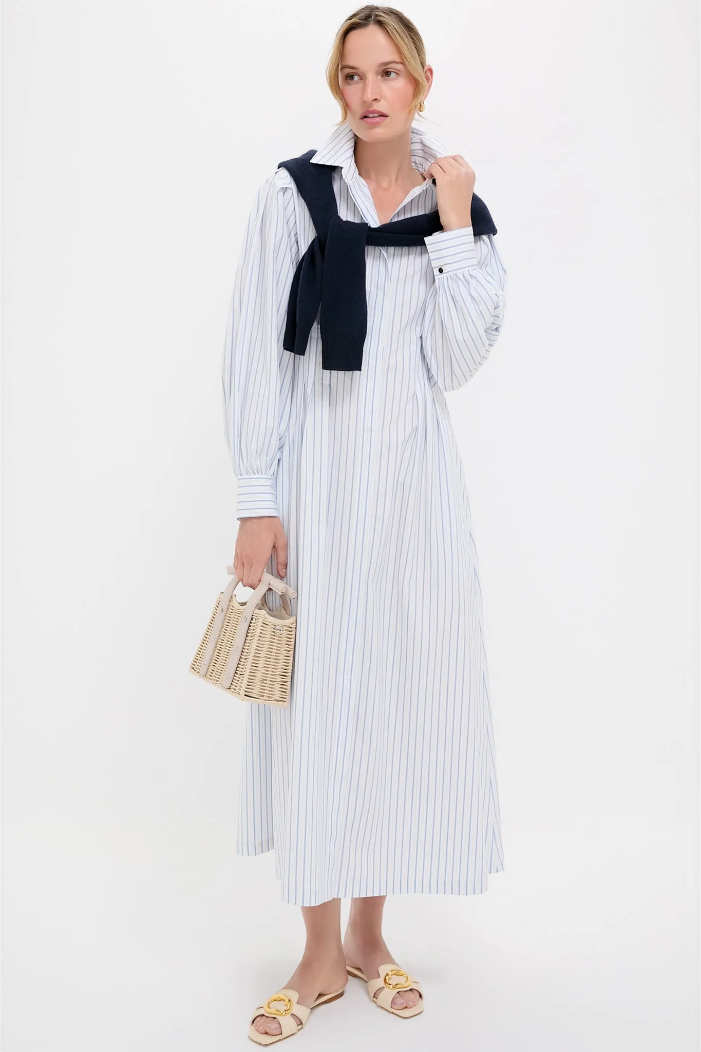 White and Blue Stripe Corinne Dress sold by Tuckernuck