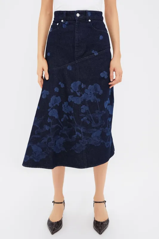 Elena Garden Indigo Draped Midi Skirt sold by Tuckernuck