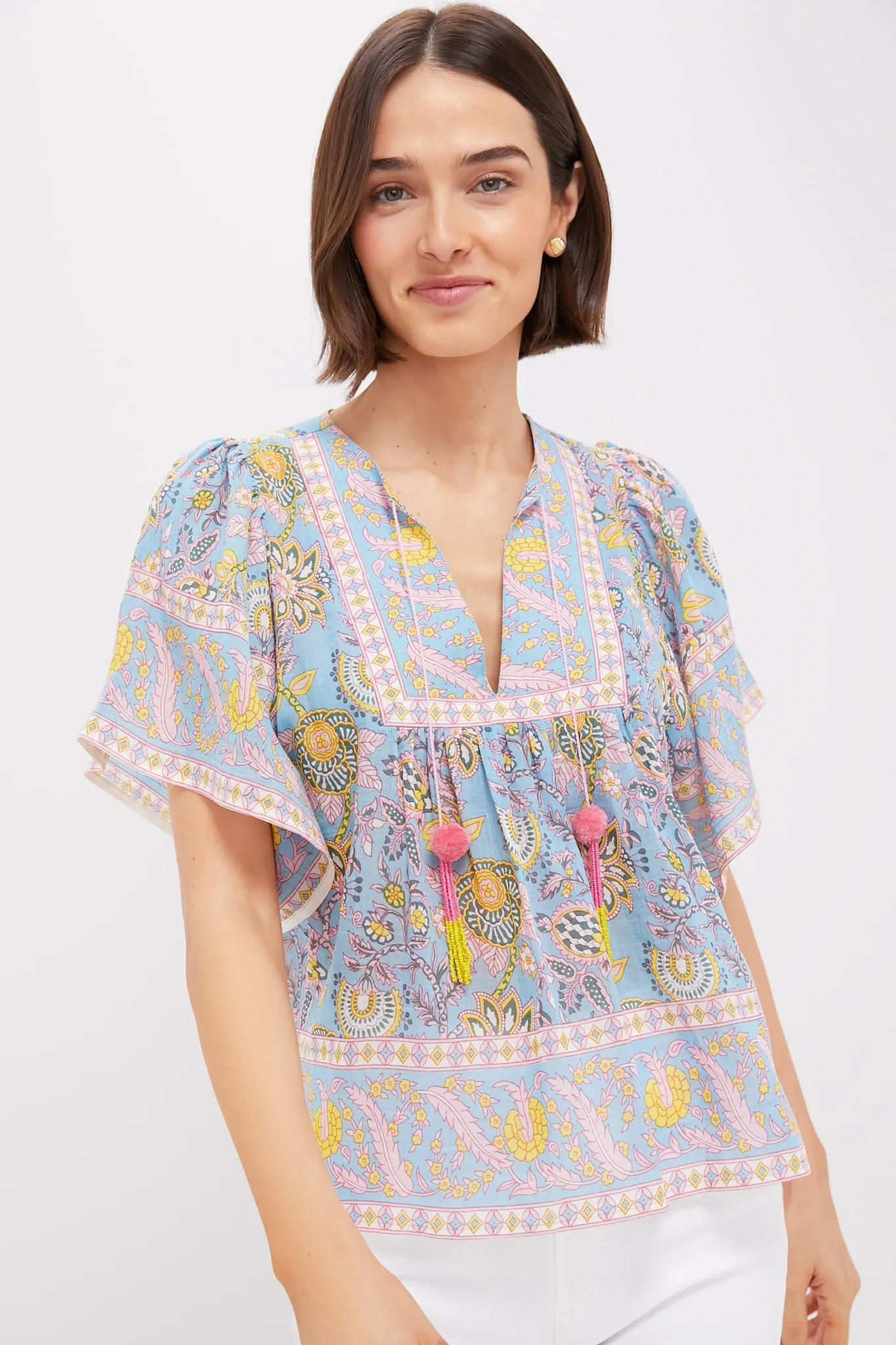 Blue Yellow Printed Angel Top sold by Tuckernuck