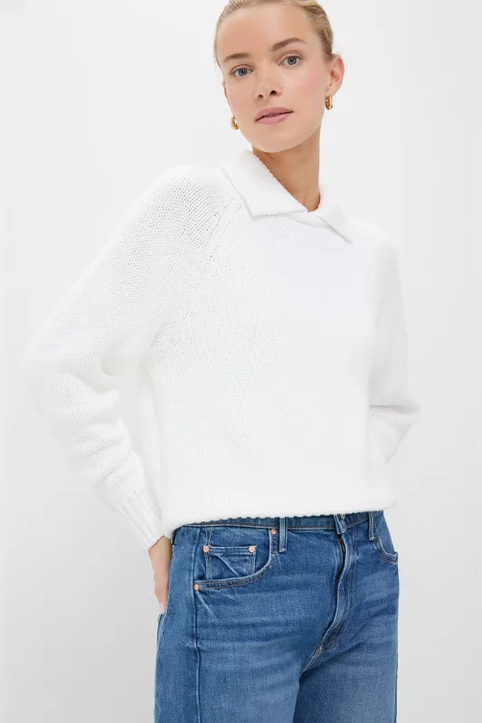 White Cotton Collar Long Sleeve Pullover Sweater sold by Tuckernuck