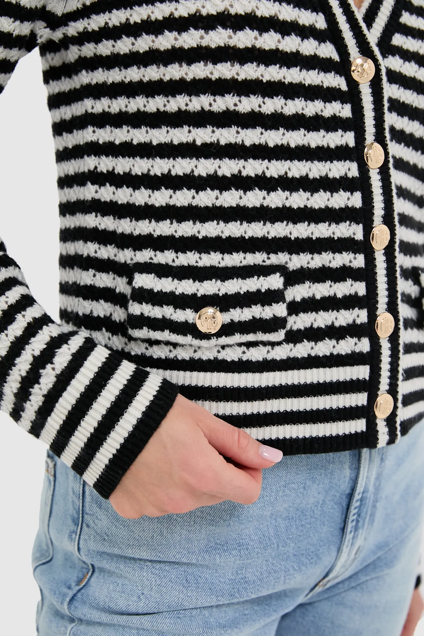 Black and Ivory Stripe Gwen Cardigan sold by Tuckernuck product image thumbnail 5