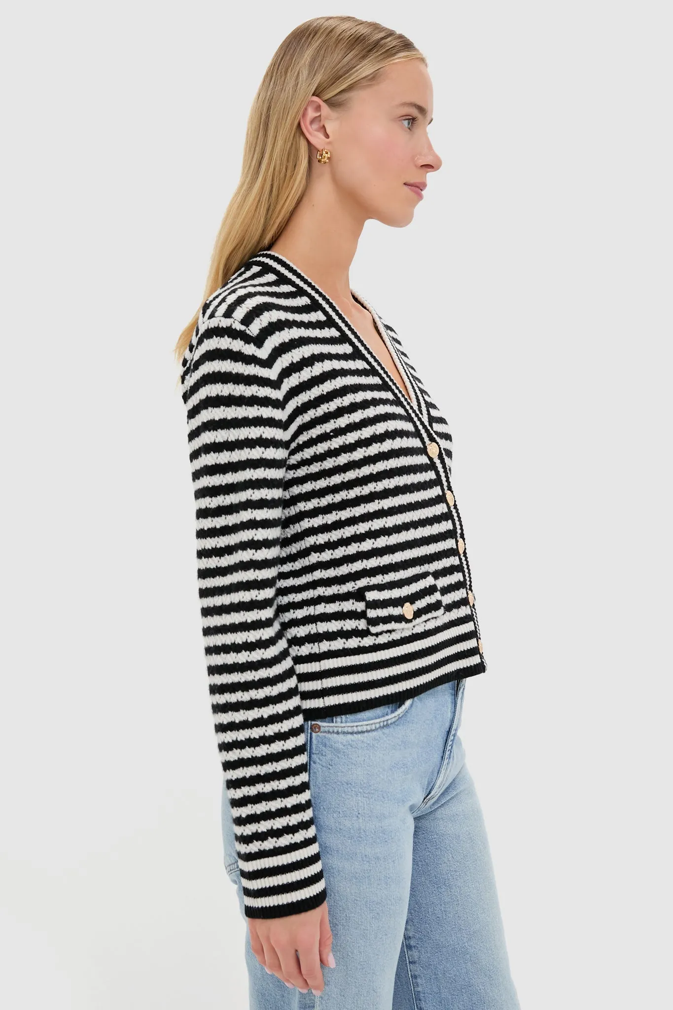 Black and Ivory Stripe Gwen Cardigan sold by Tuckernuck product image thumbnail 3