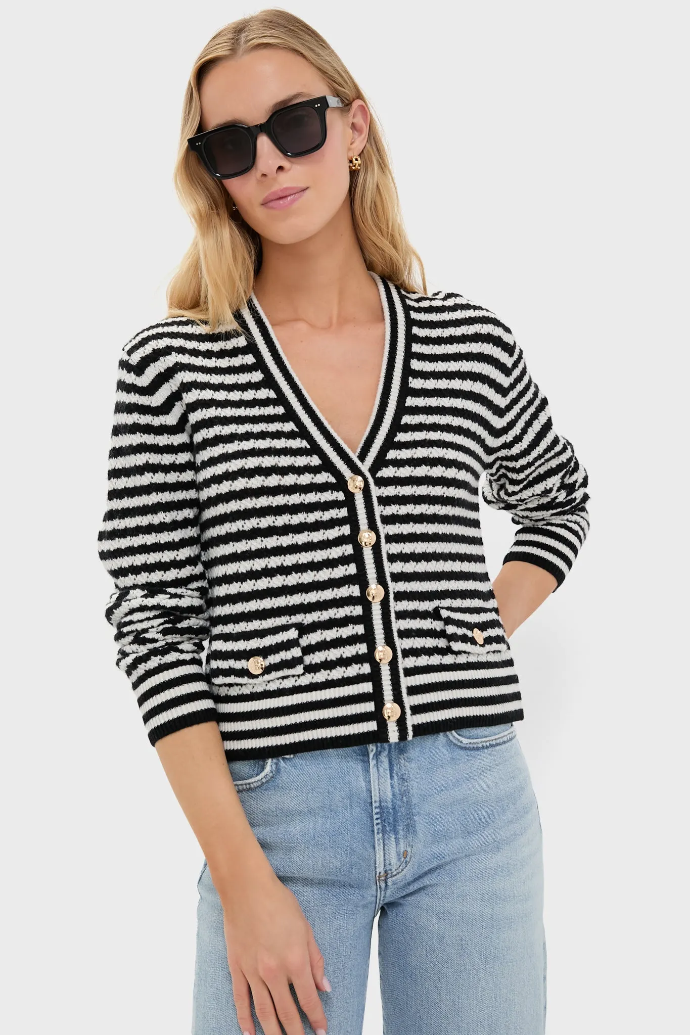 Black and Ivory Stripe Gwen Cardigan sold by Tuckernuck
