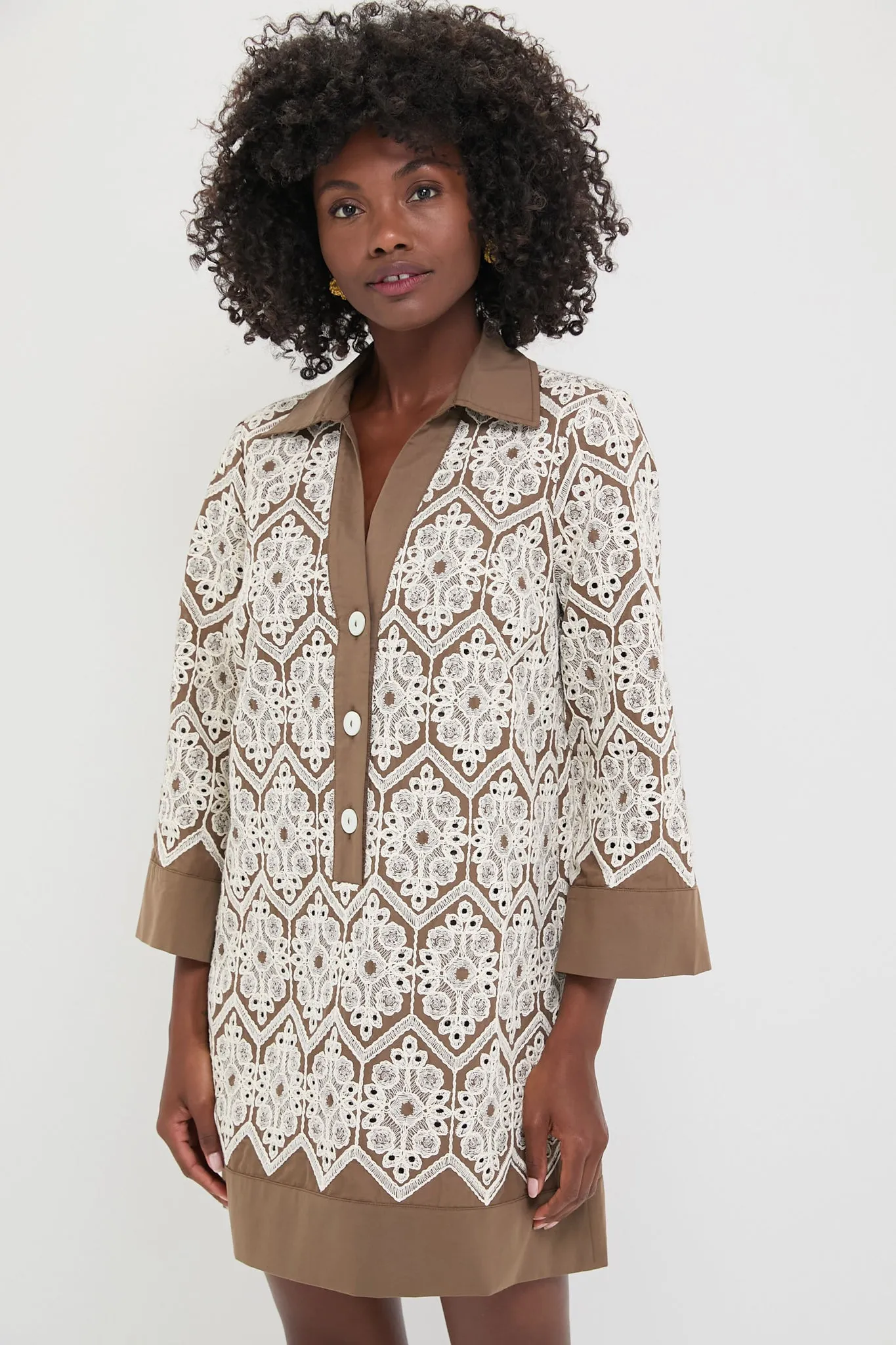 Mocha Mousse Lace Collier Dress sold by Tuckernuck